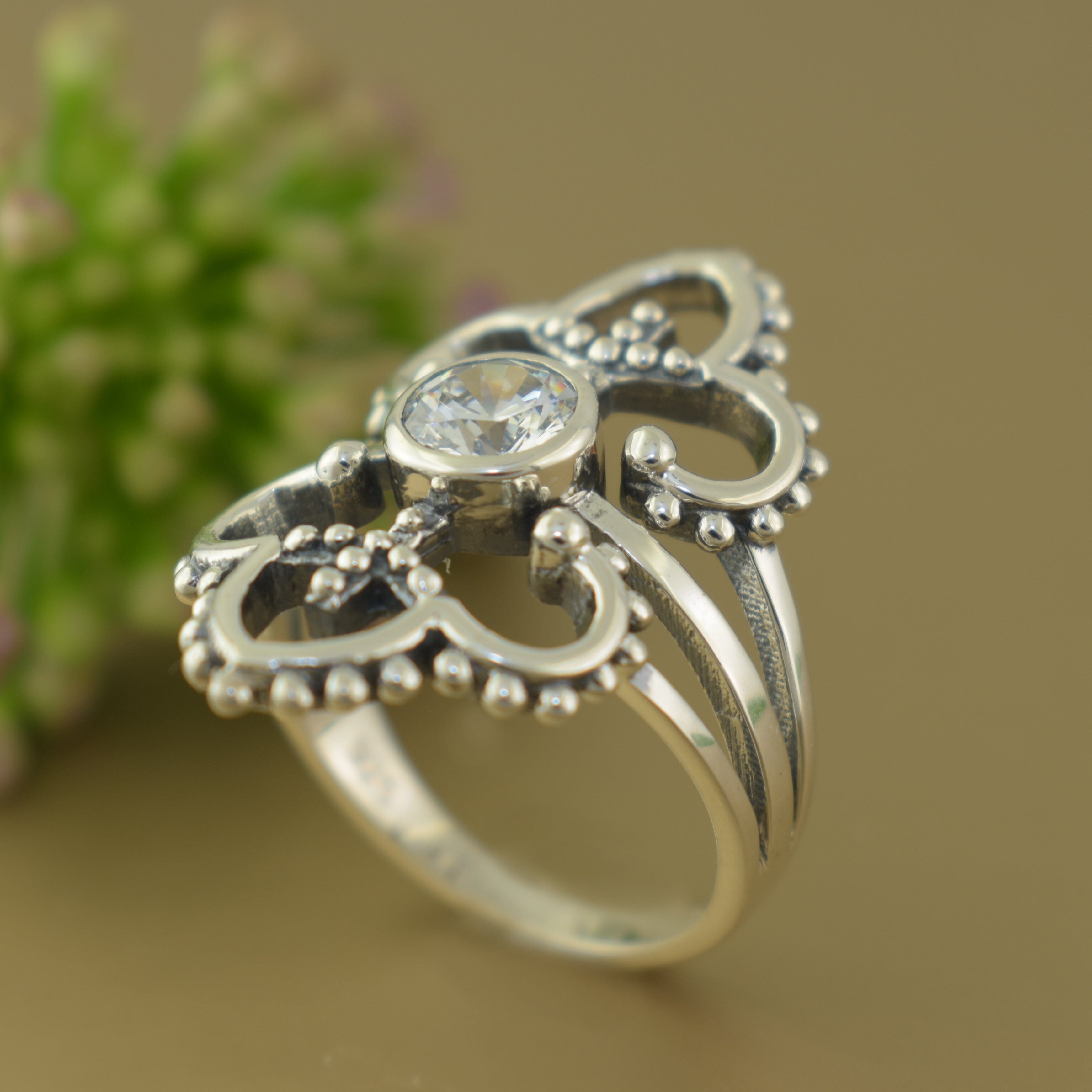 Wide sterling silver and cz ring Valley Girl