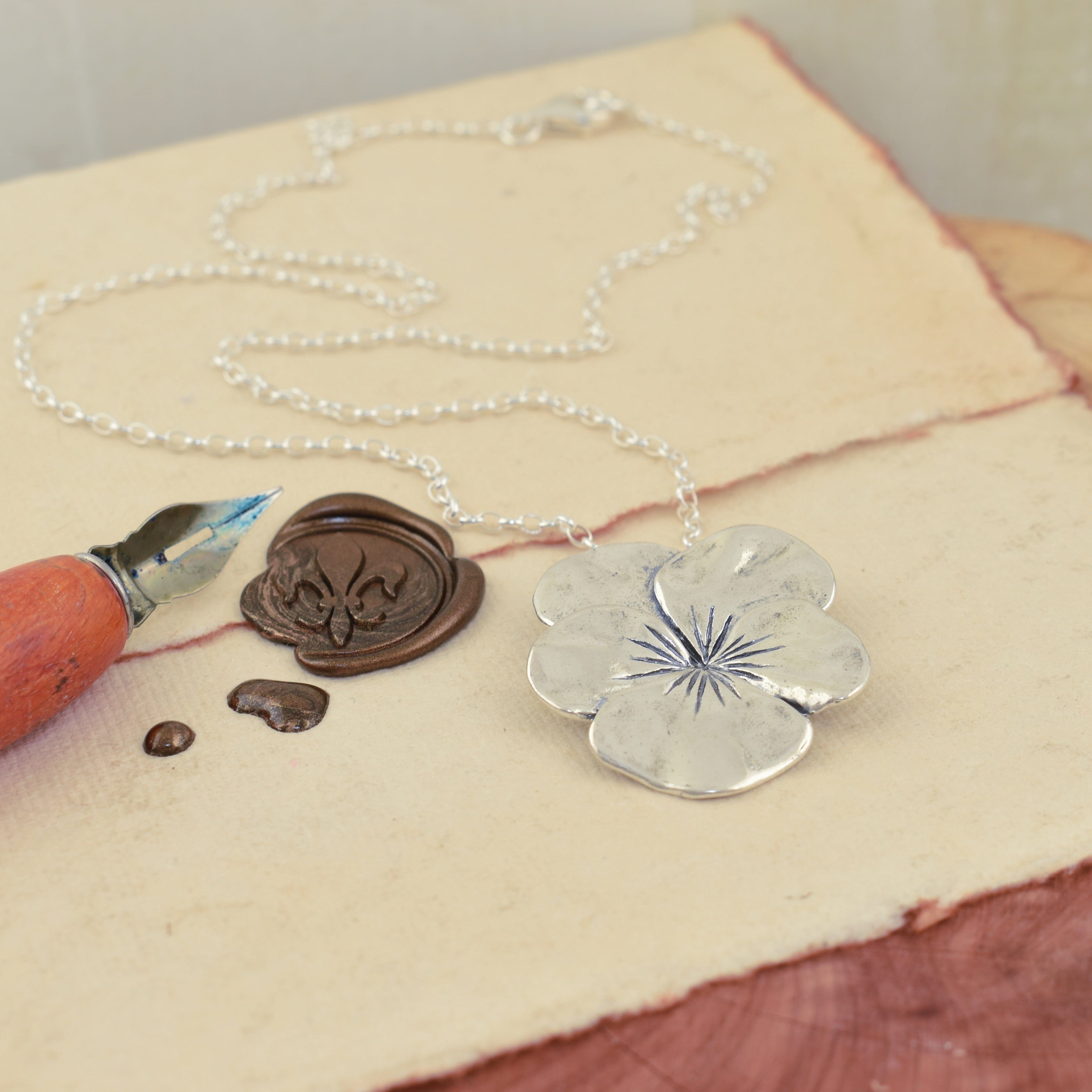 Chunky sterling silver flower necklace