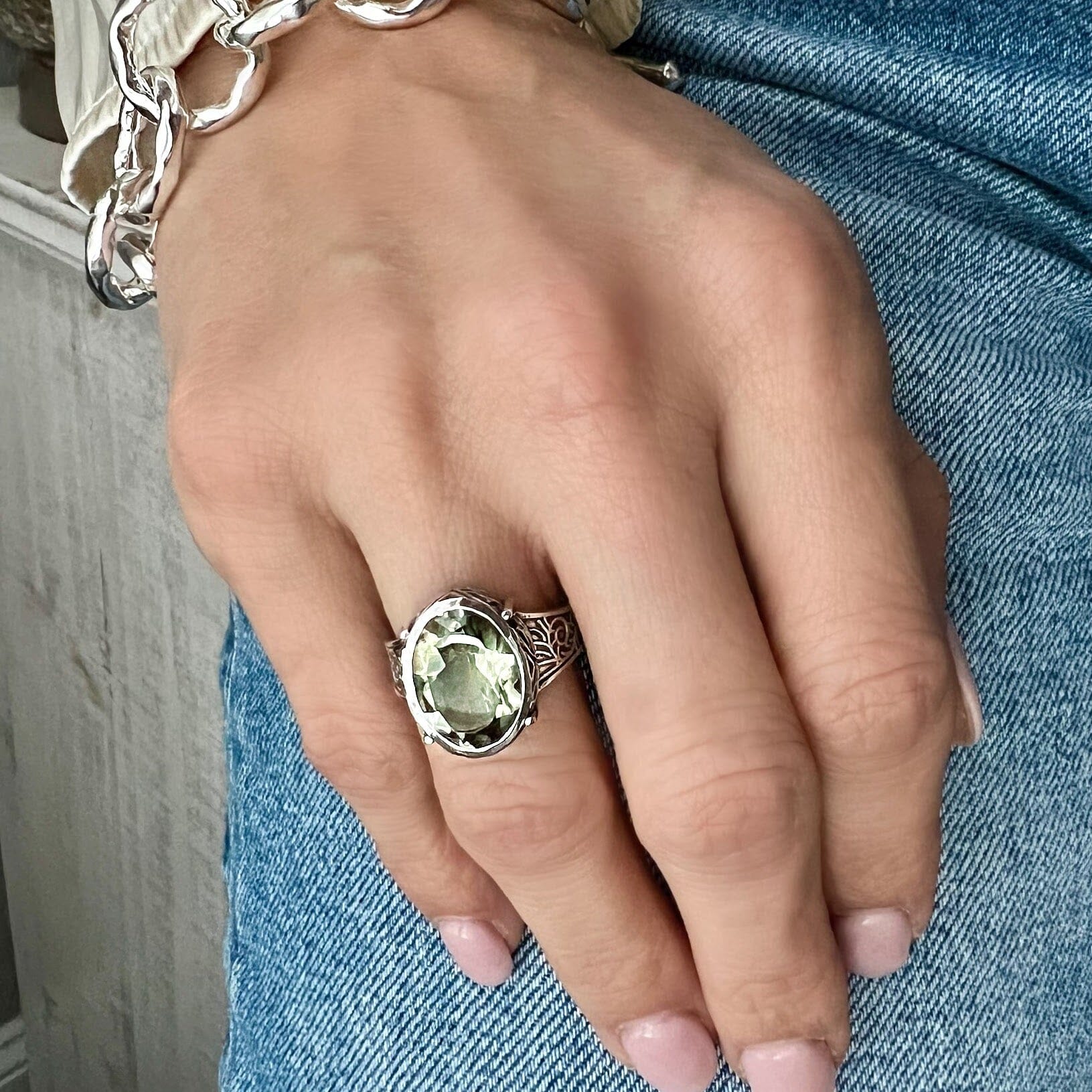 antique tropical style ring in sterling silver