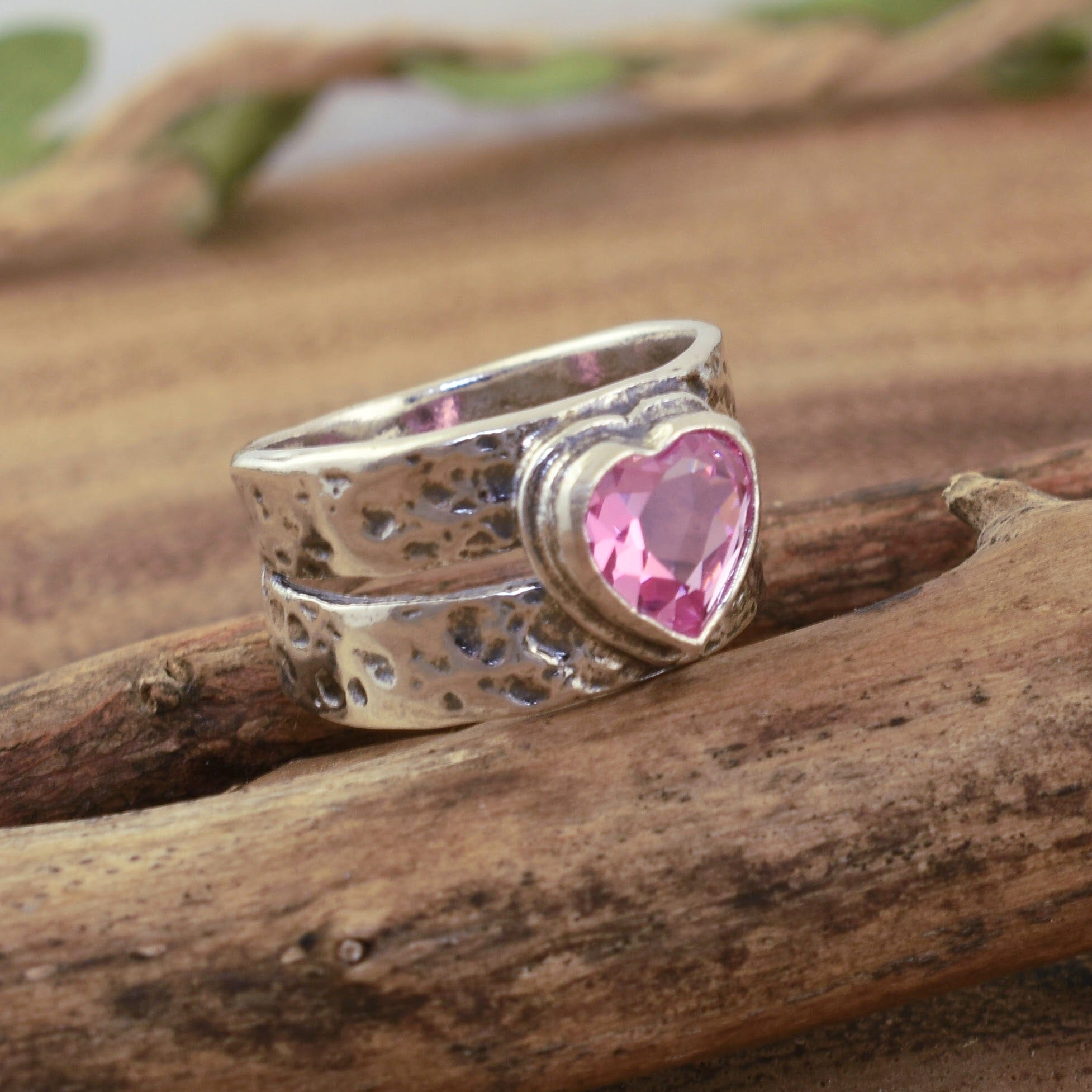 pink cubic zirconia ring in sterling silver