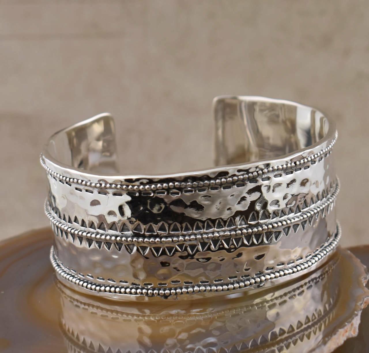 Aztec adjustable silver cuff bracelet