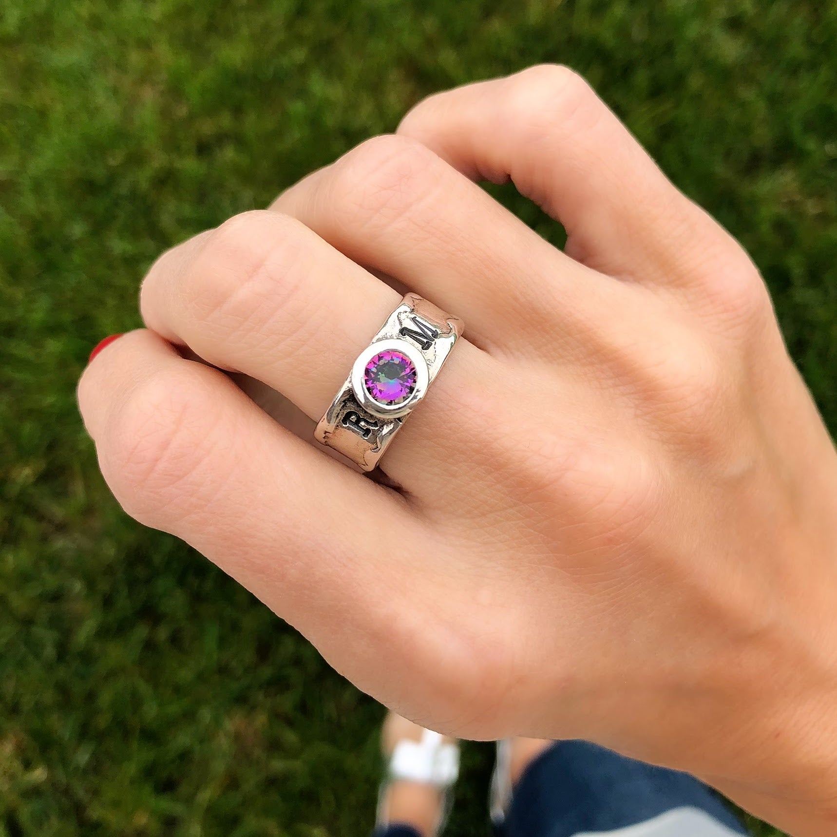 sterling silver mystic topaz personalized ring