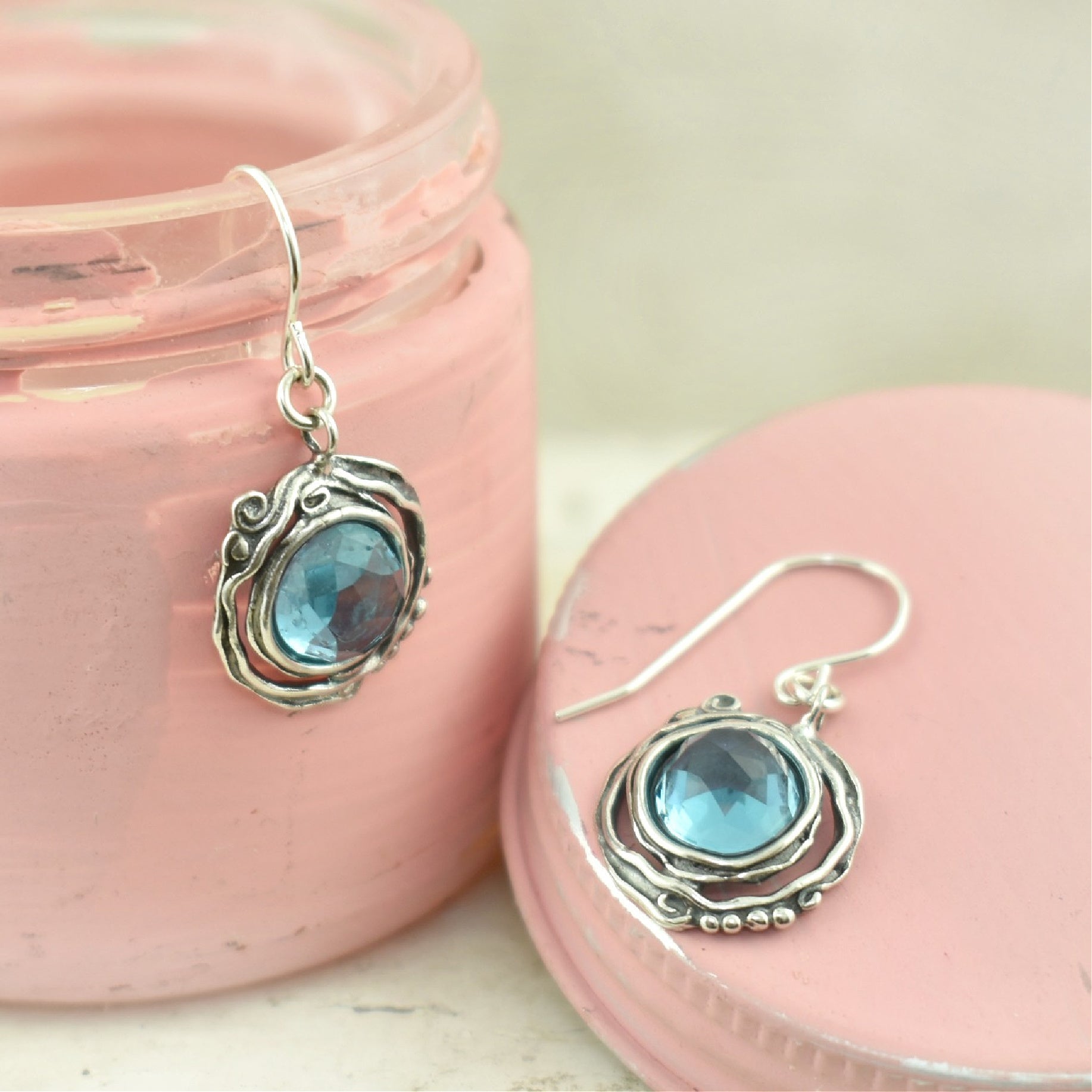 Cool Waters Earrings featuring sterling silver and faux blue topaz