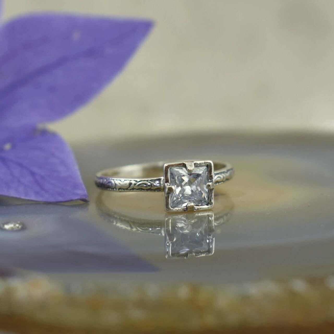 Handcrafted sterling silver and CZ ring