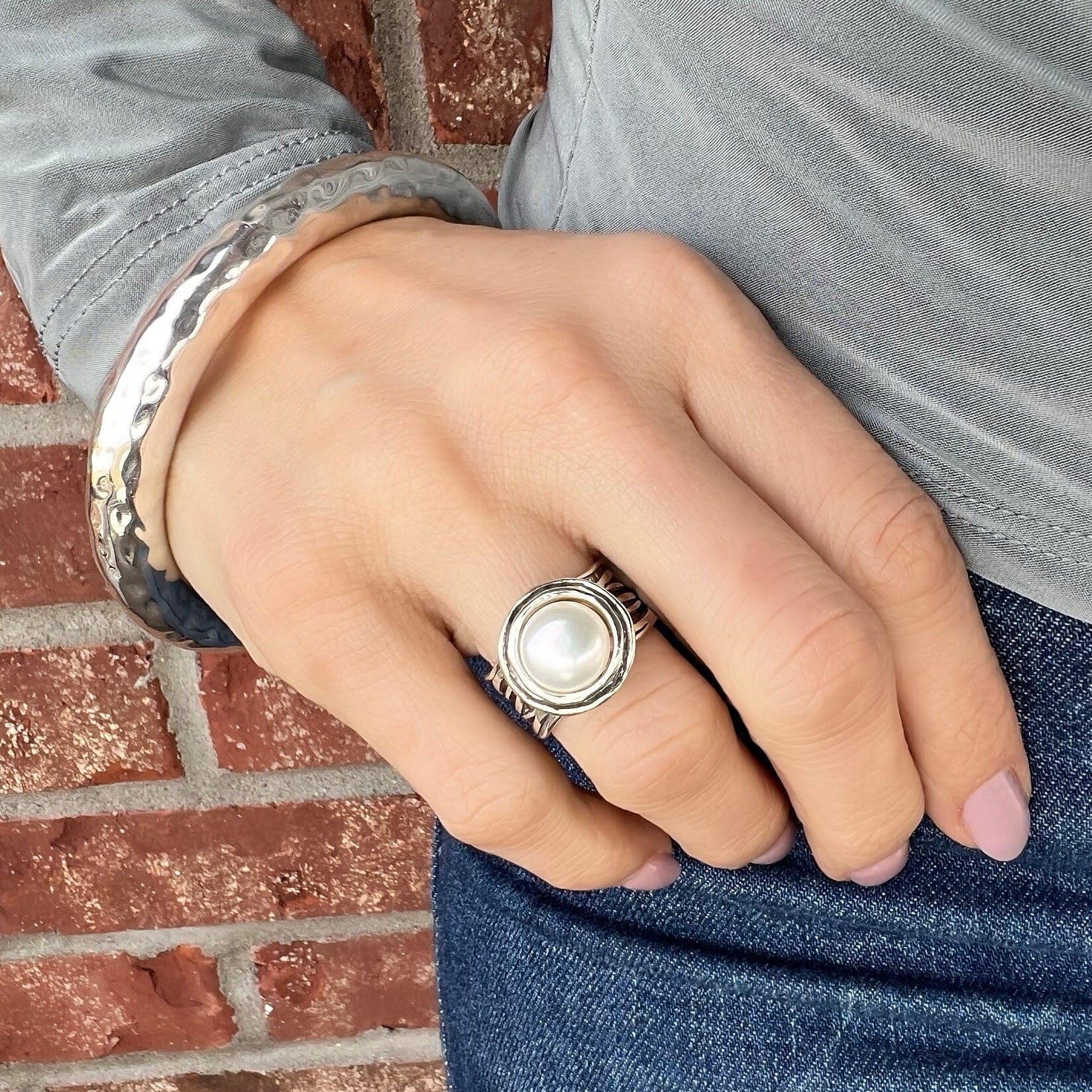 sterling silver & freshwater pearl ring - Ella