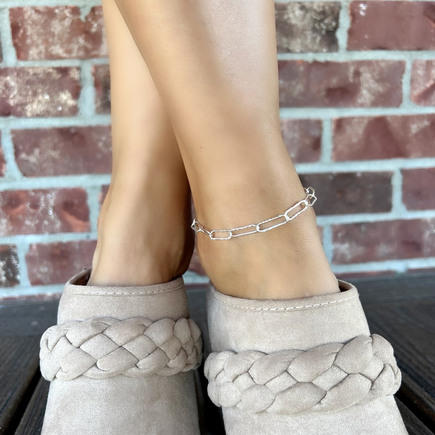 minimalist paperclip anklet with a hammered finish
