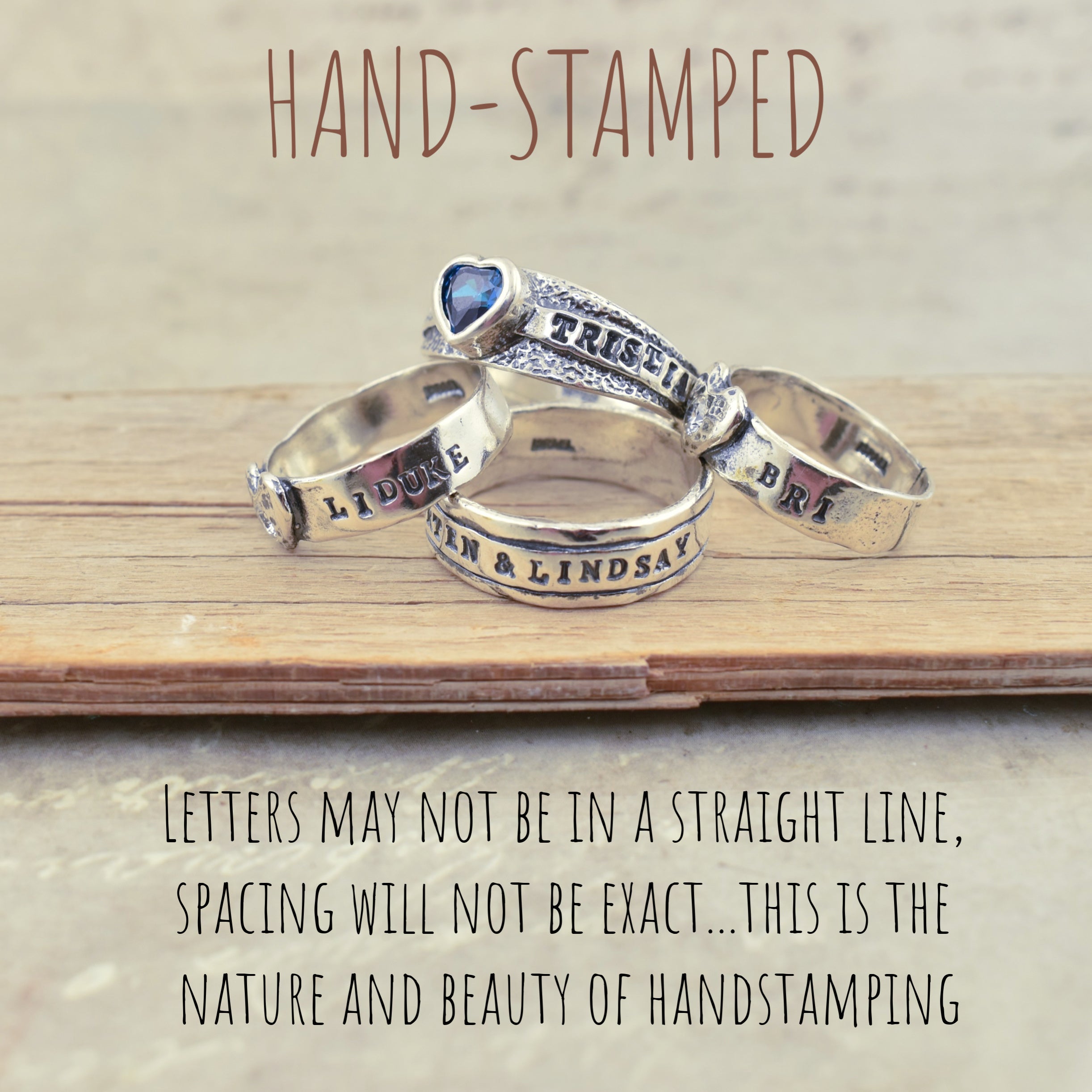 Sterling silver hand stamped rings