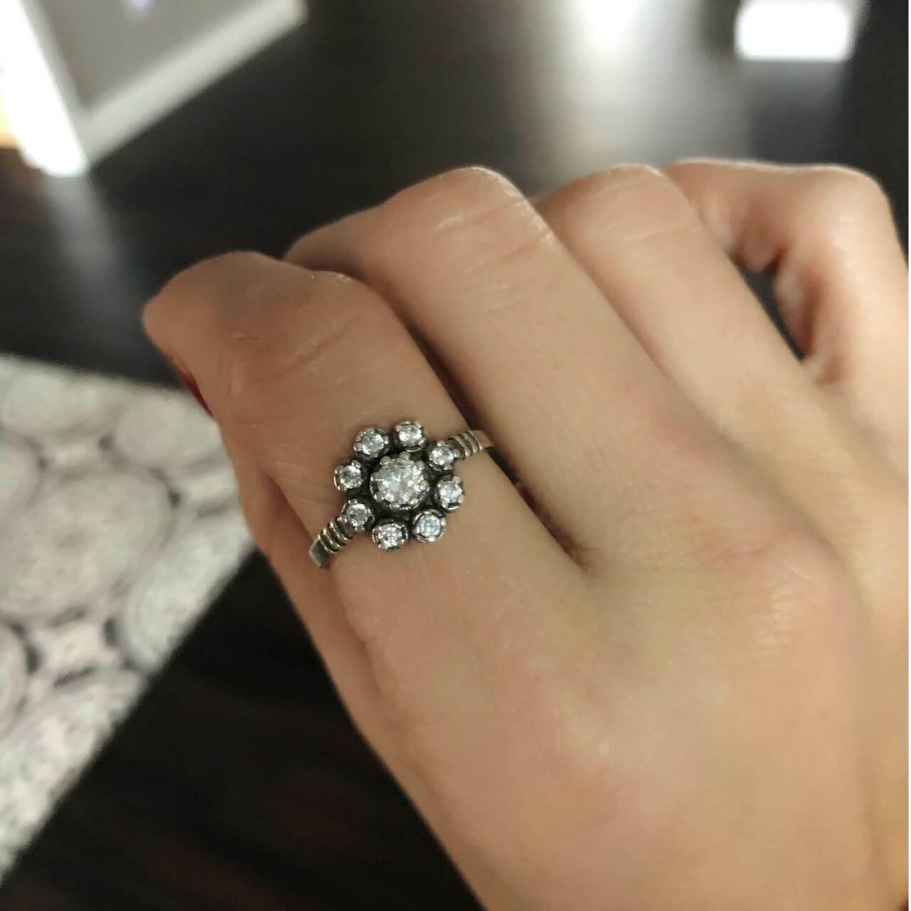 Handcrafted .925 sterling silver flower ring with CZ accents