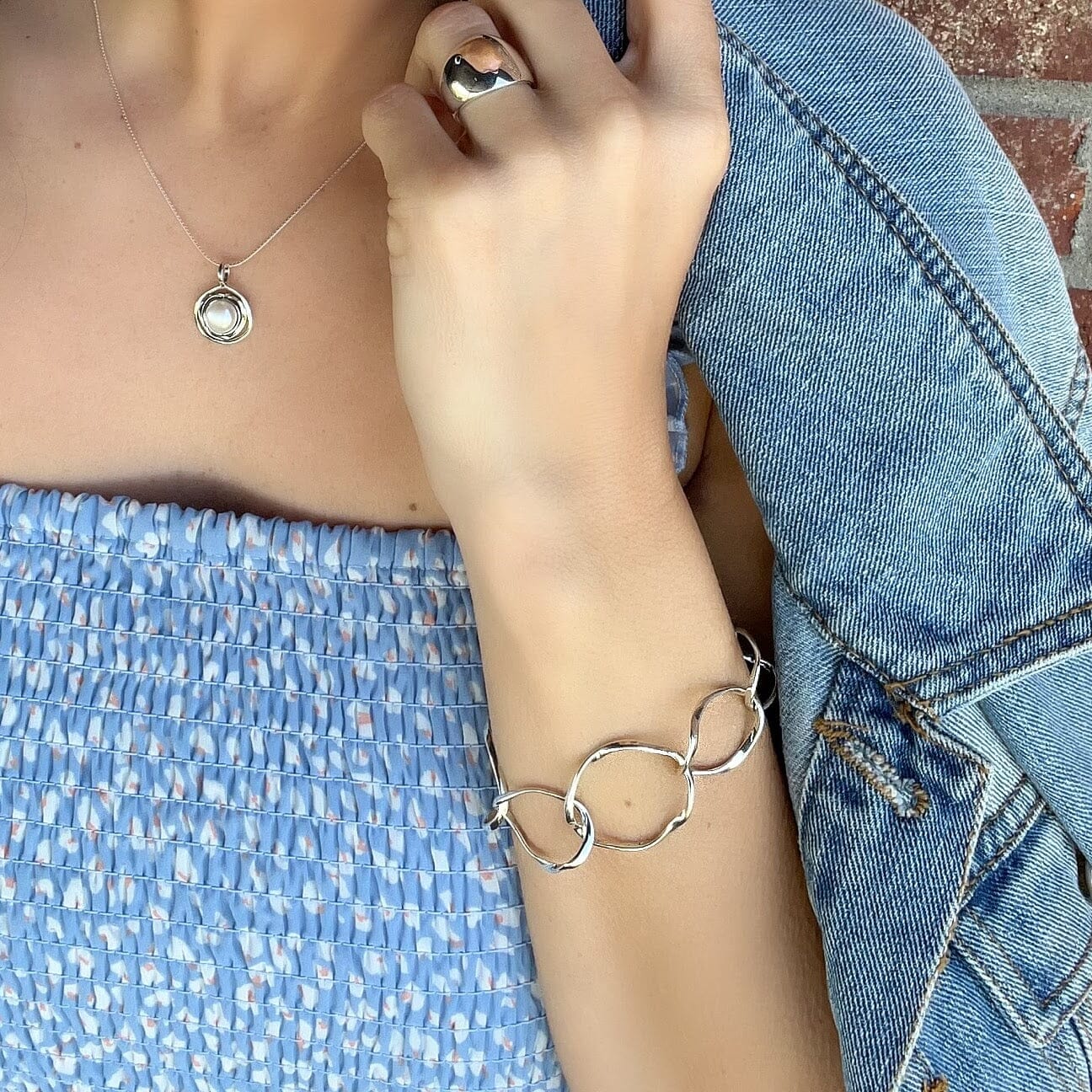 Off the Chain Bracelet paired with Classic Dome Ring and Ella Necklace