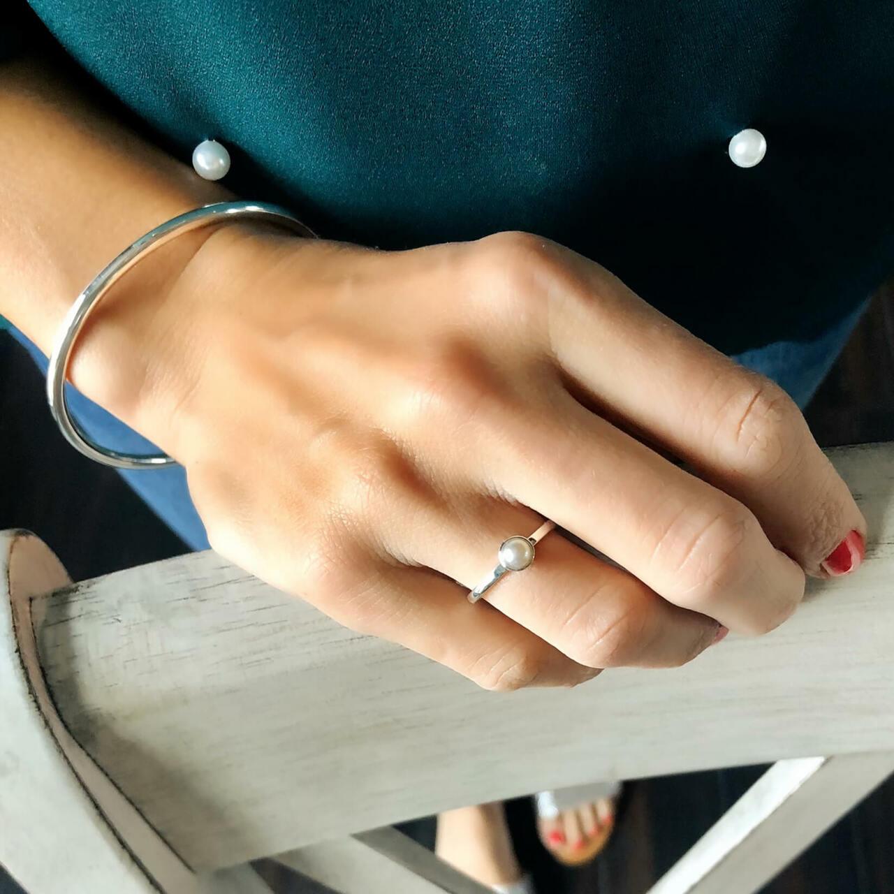Handcrafted sterling silver and pearl ring Pearl Solitaire