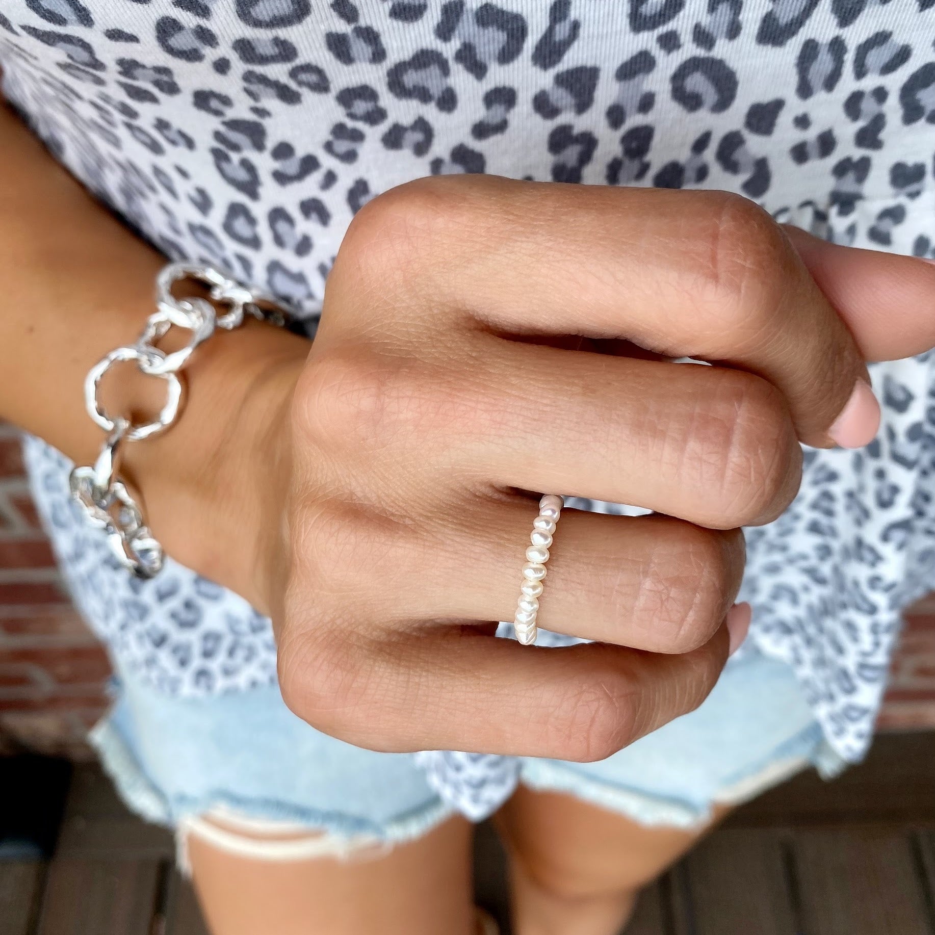 minimalist adjustable pearl ring