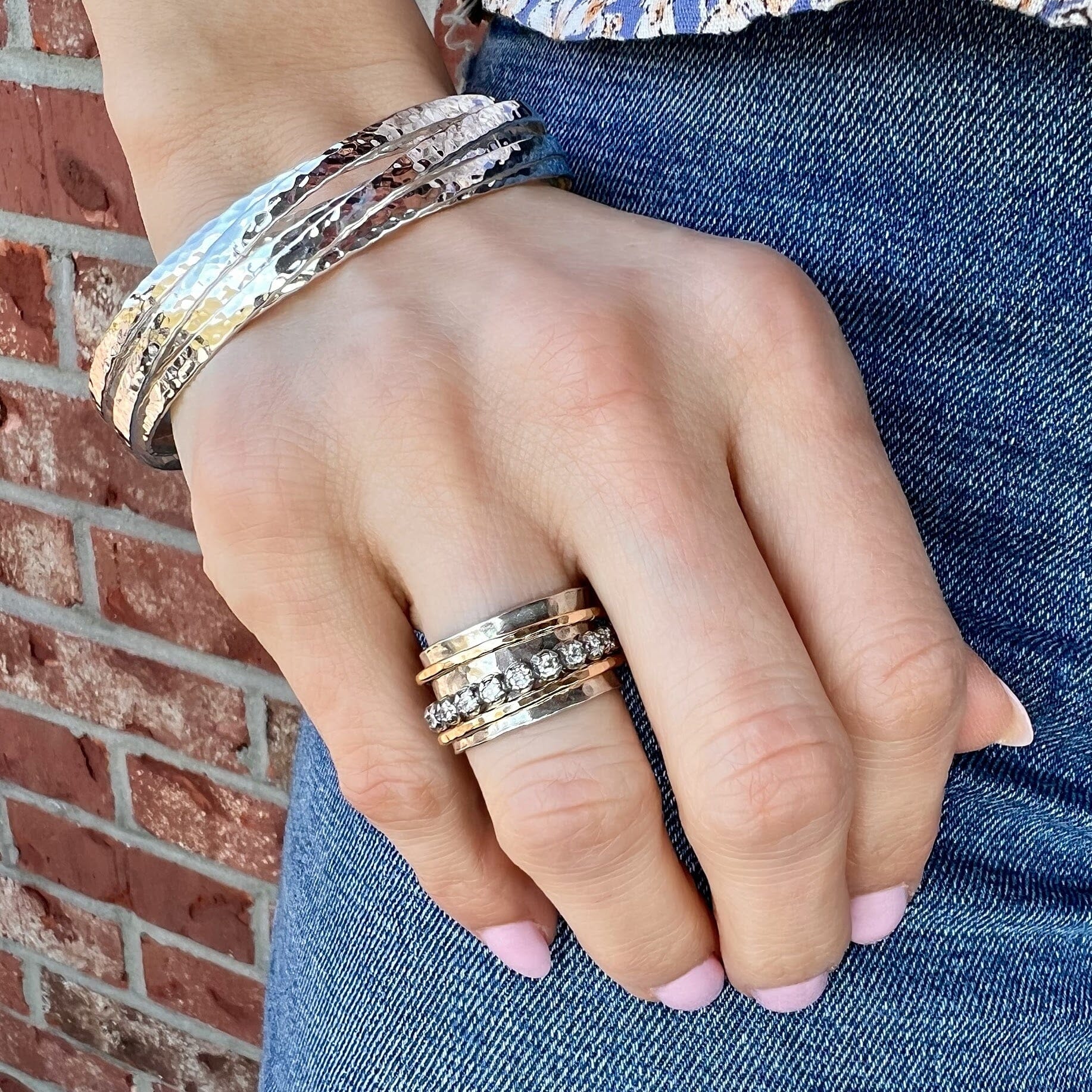 Primitive Shine spinner ring with The Falls Bangle