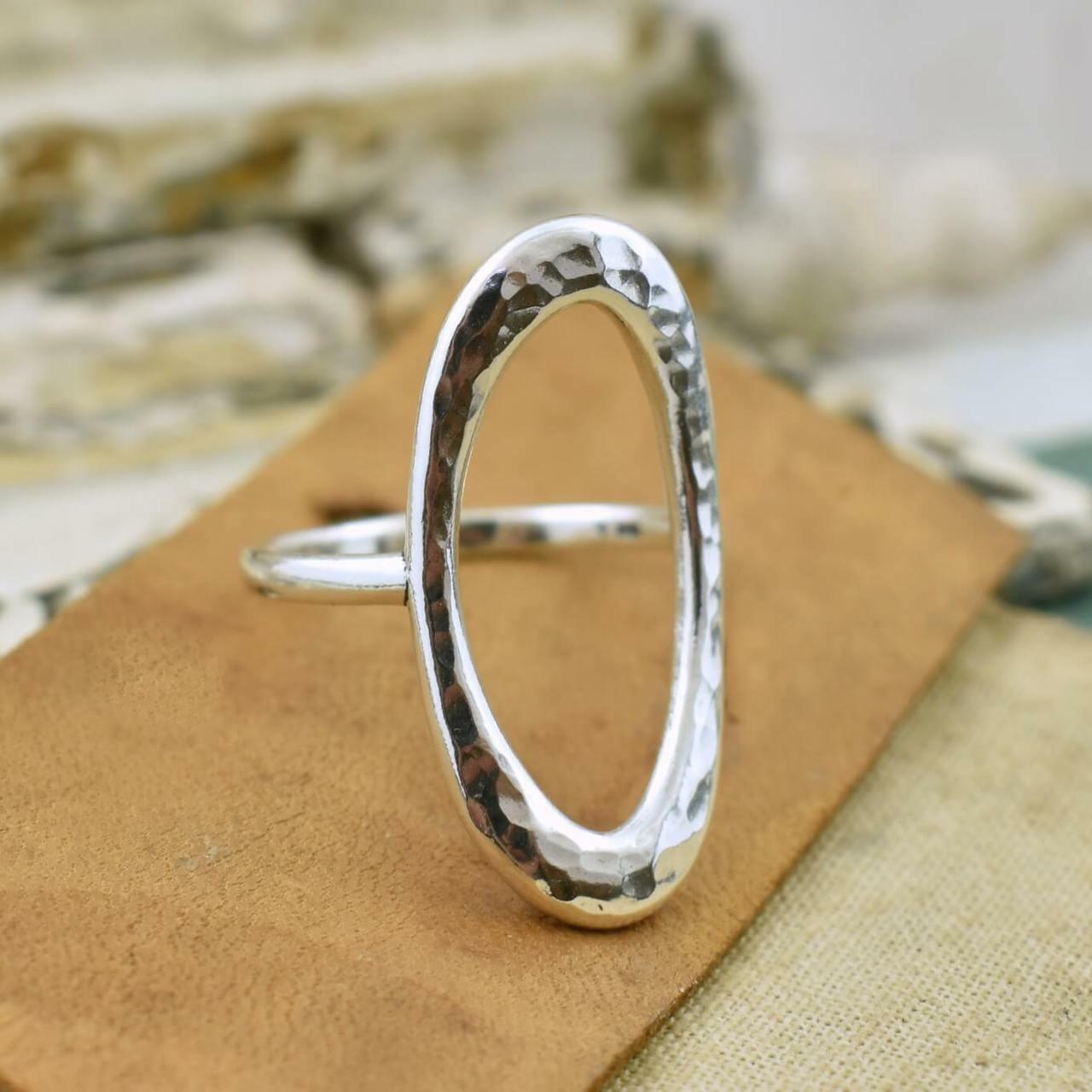 Handcrafted hammered sterling silver ring