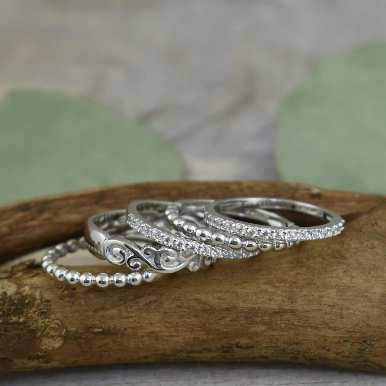 Set of 5 sterling silver stack rings