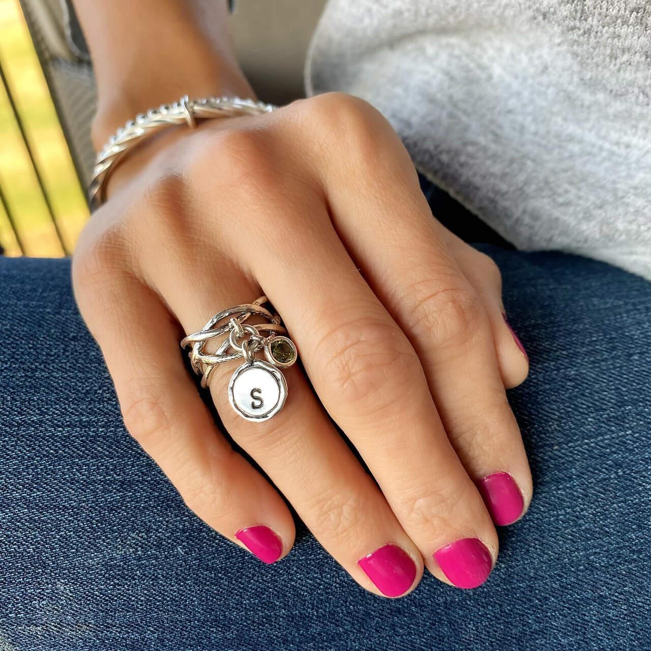 Birthstone and initial ring she shines 