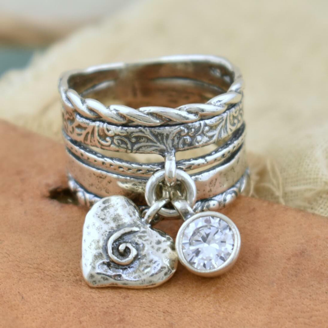 Sterling Silver Heart Dangle RingShine On Ring Inspiranza