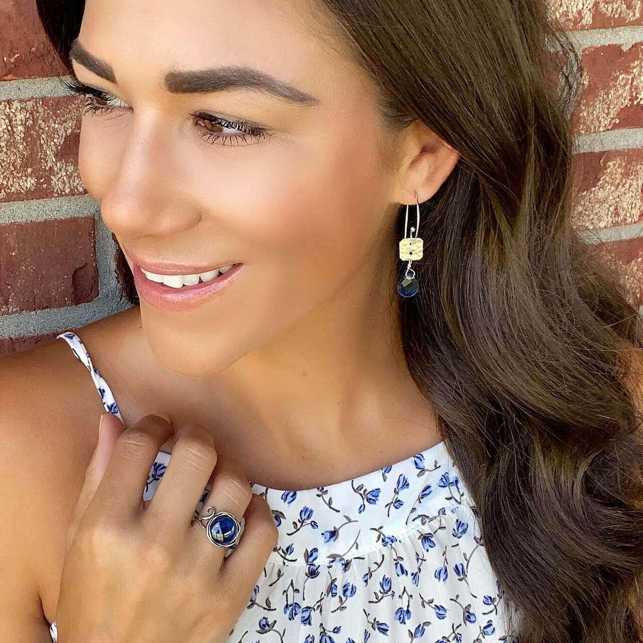 Something Blue Earrings paired with Blue Jean Ring