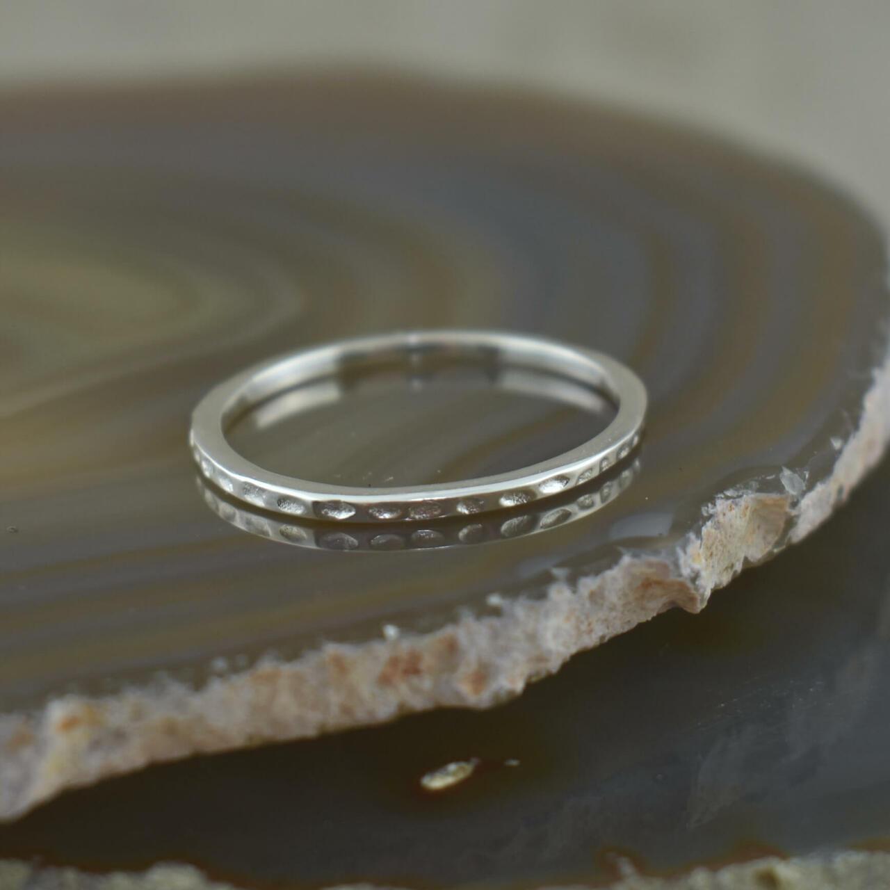 sterling silver hammered thin band
