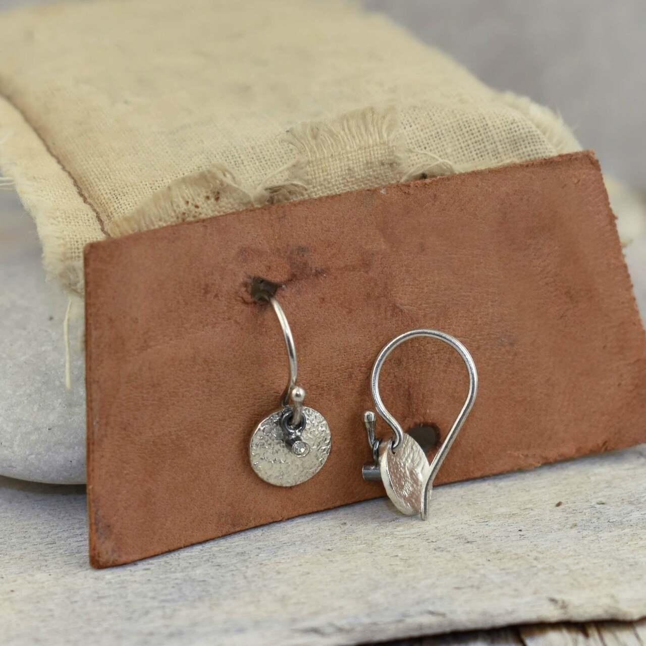 Minimalist earrings in handcrafted sterling silver with cz bling