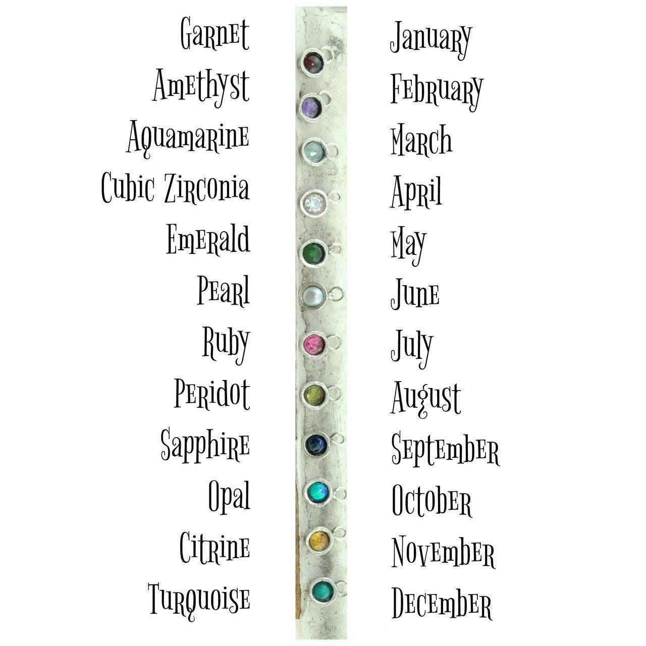 Colored birthstone selection chart