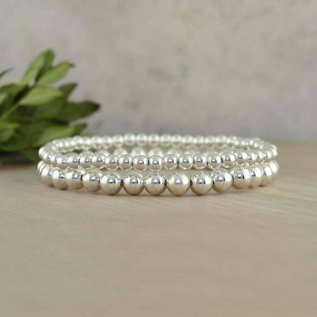 Beaded Stack Bracelets featured in 4mm and 6mm bead sizes