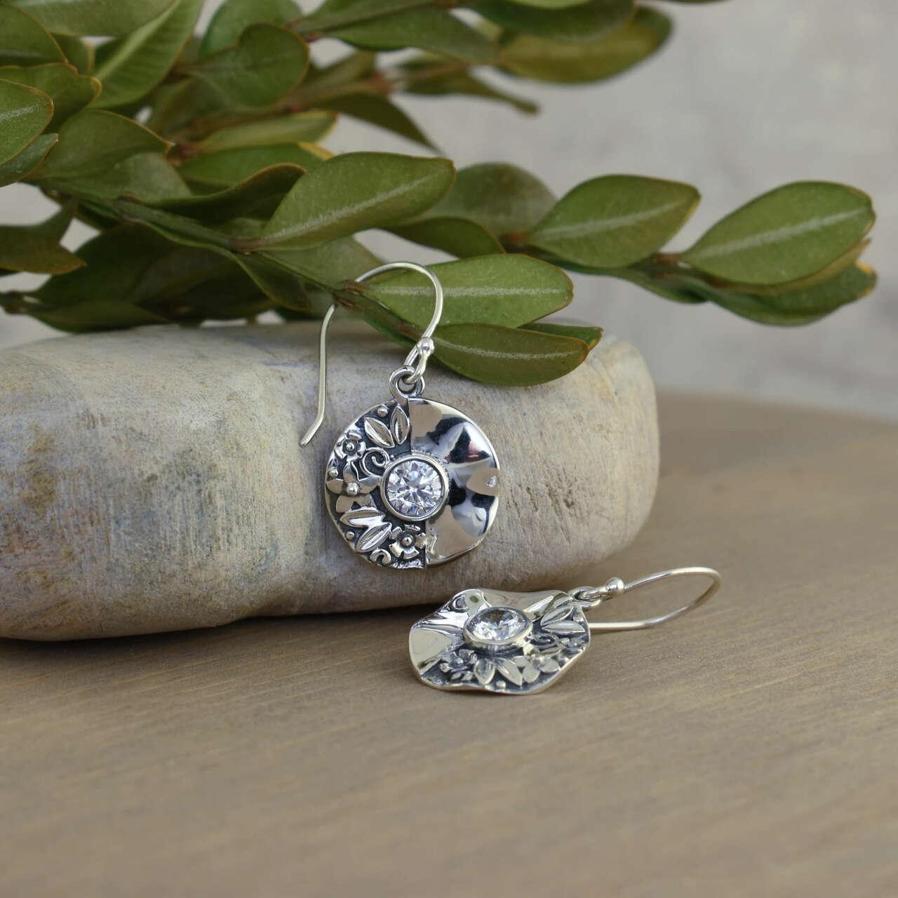Shiny sterling silver earrings with CZ