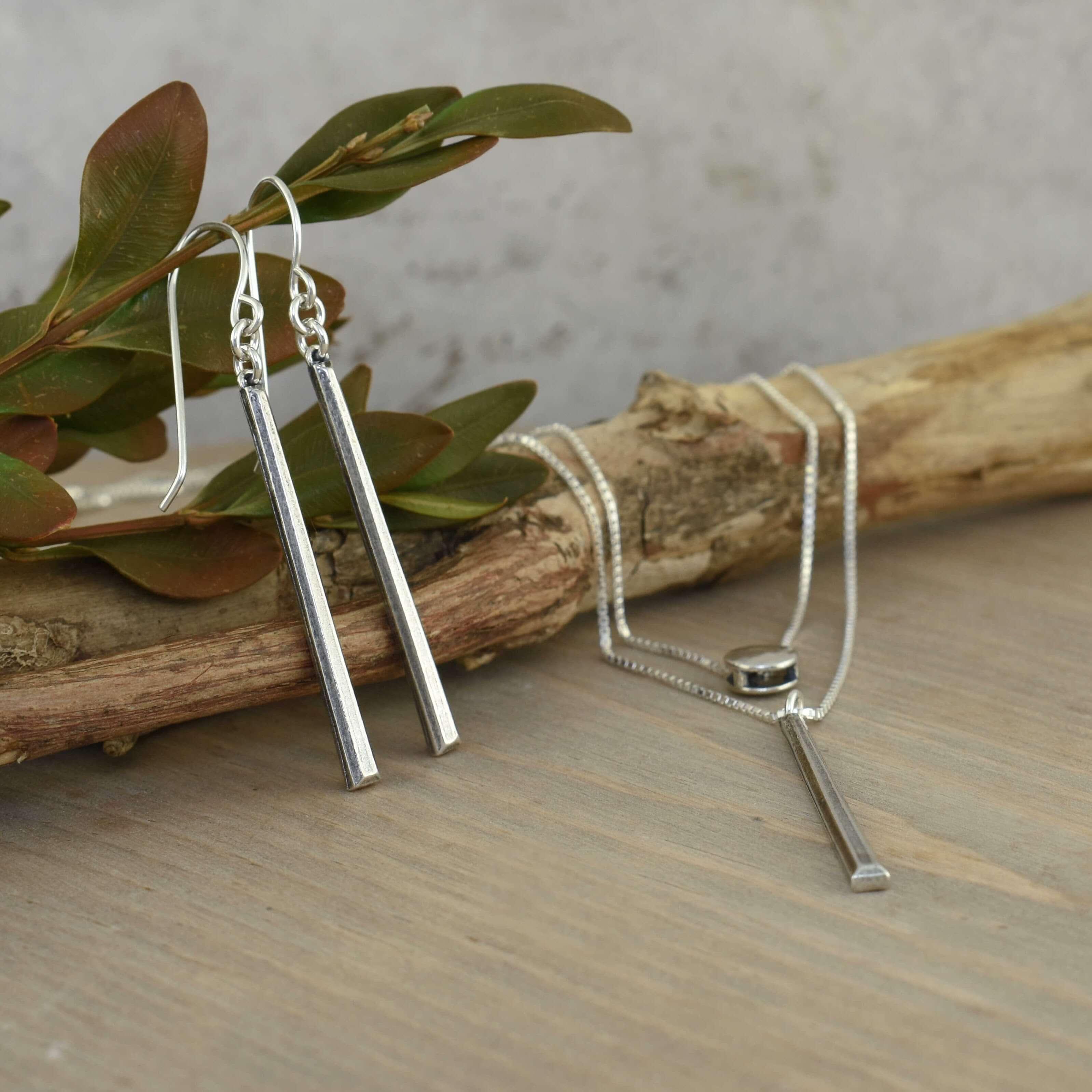 Designer Earrings and Necklace in handcrafted sterling silver
