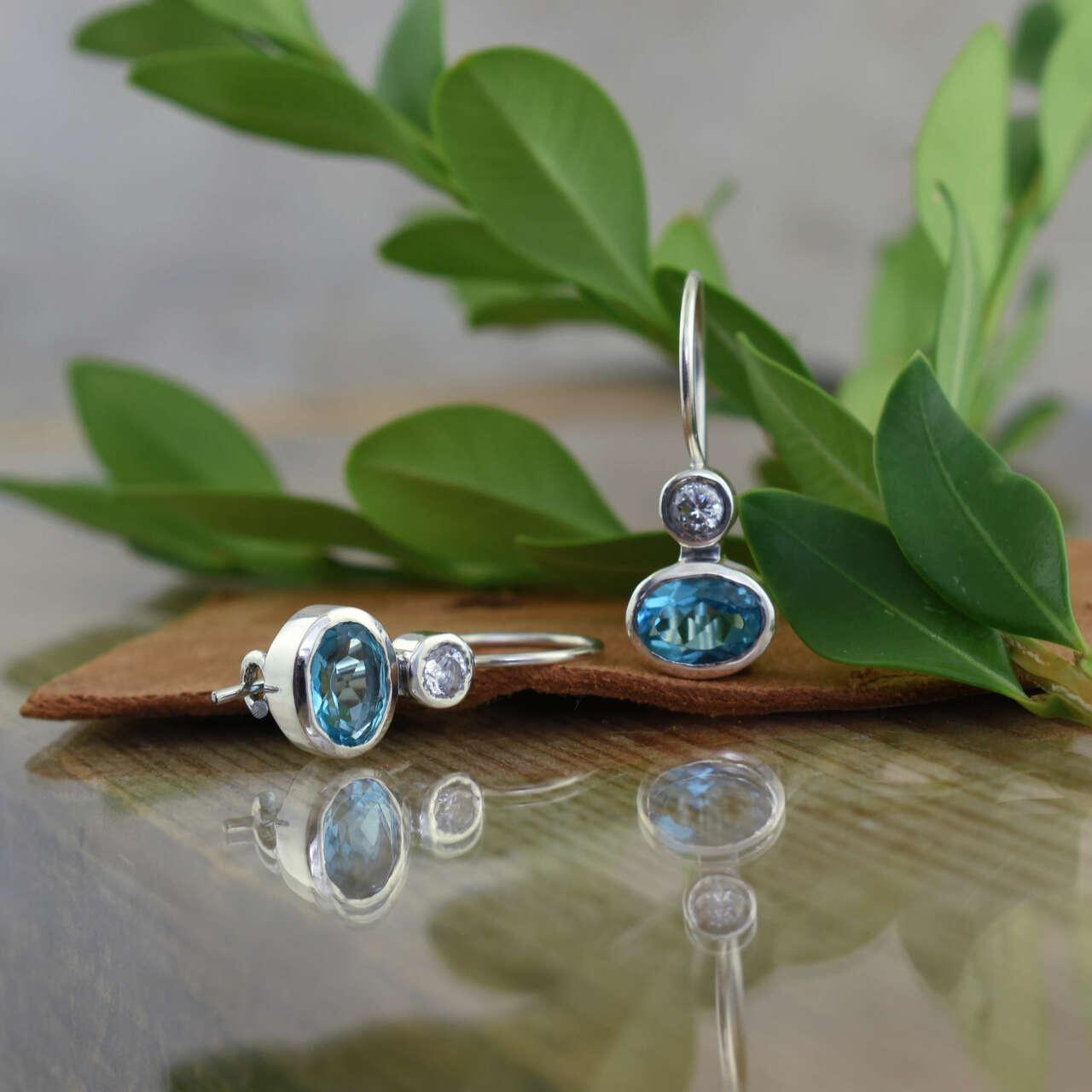 Blue Grotto Earrings in handcrafted sterling silver and CZ