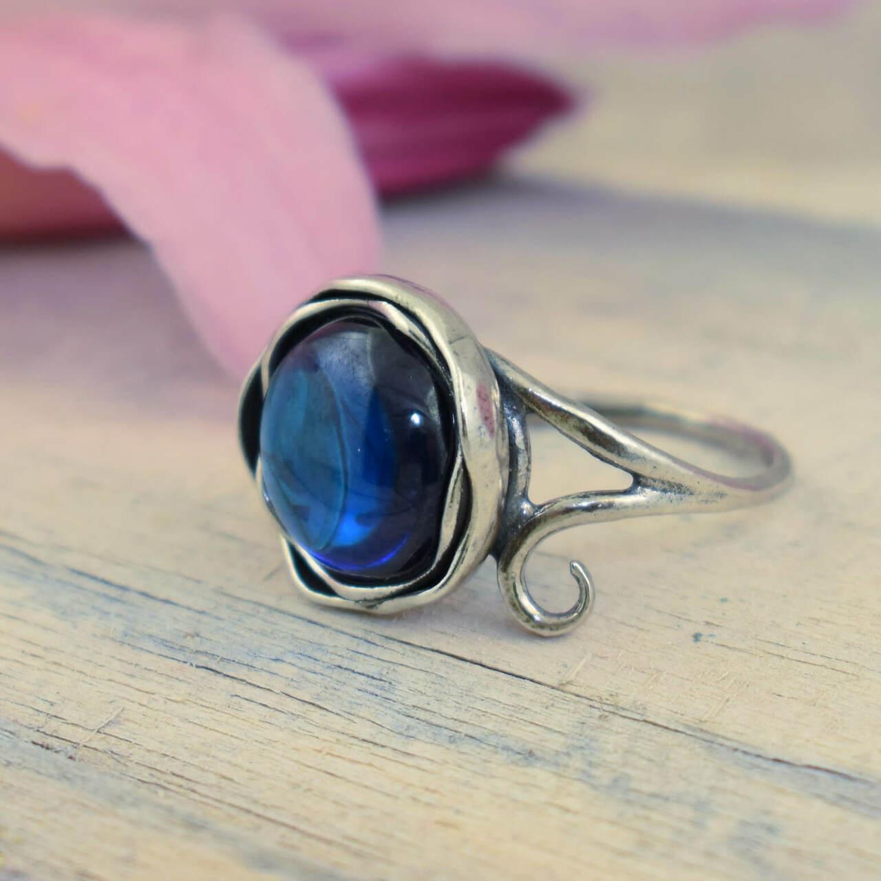 Blue Jean Ring with sterling silver and large blue stone