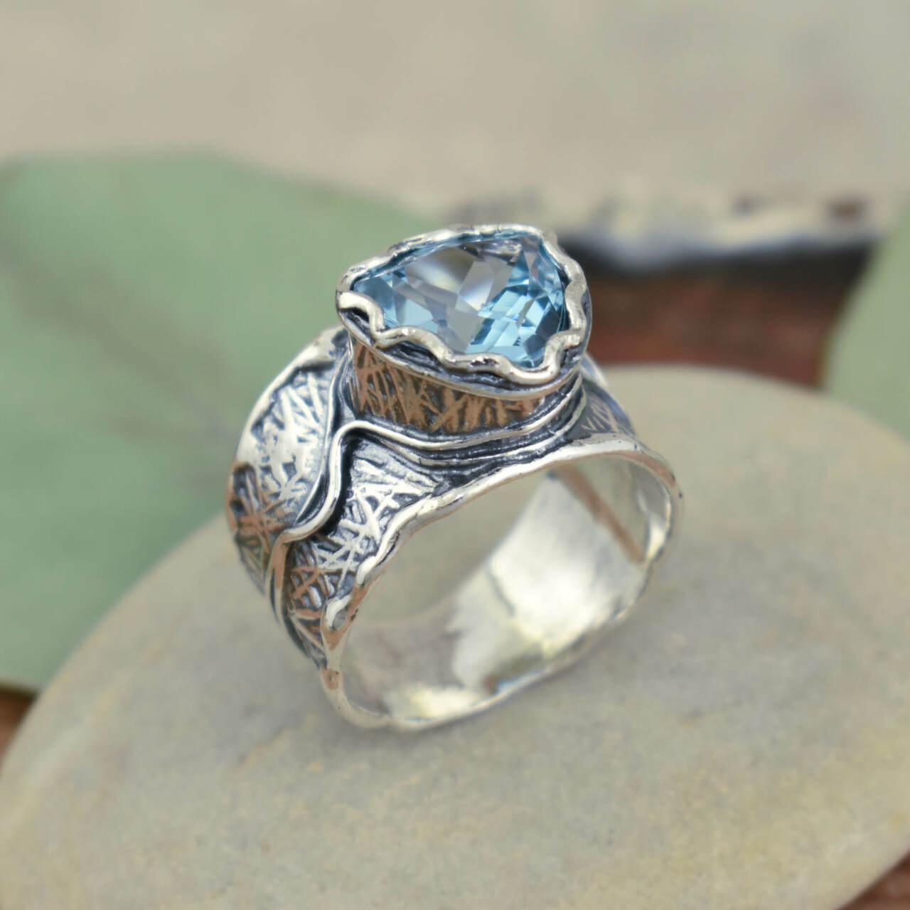 Wide band ring She's a Natural Ring - Blue Topaz 