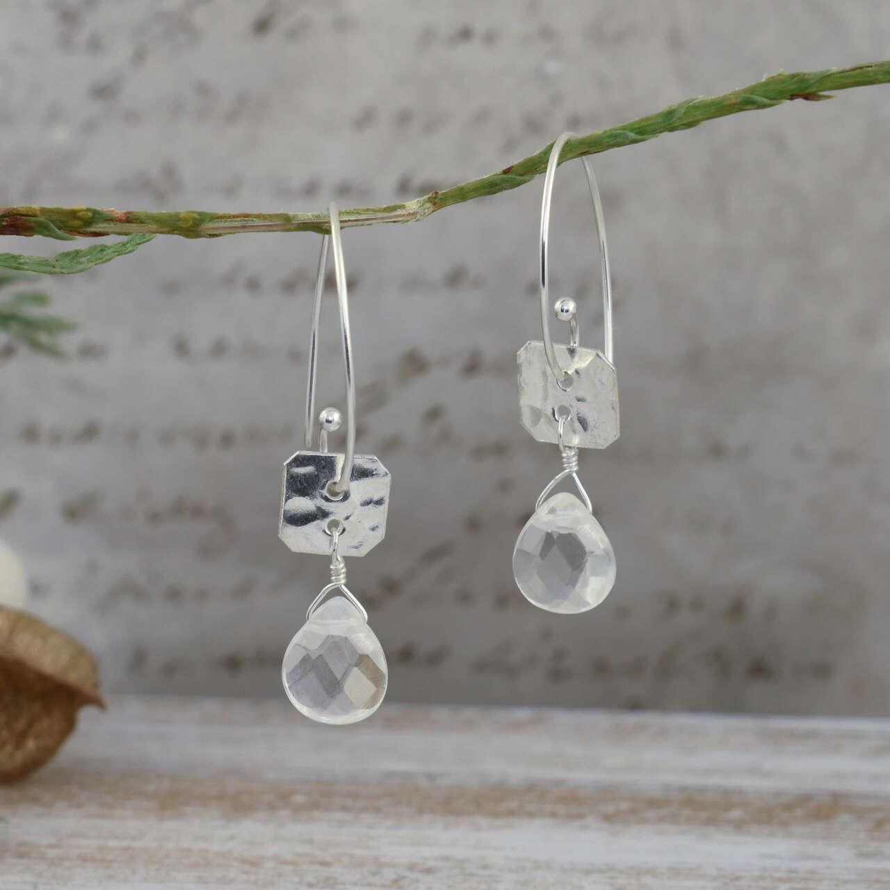Handcrafted sterling silver and clear crystal earrings with wire hooks