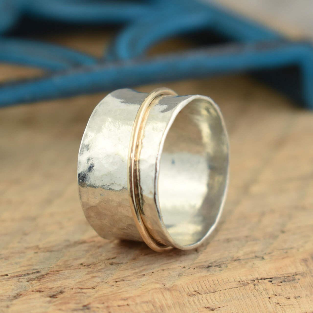 Wide band sterling silver and gold-filled ring