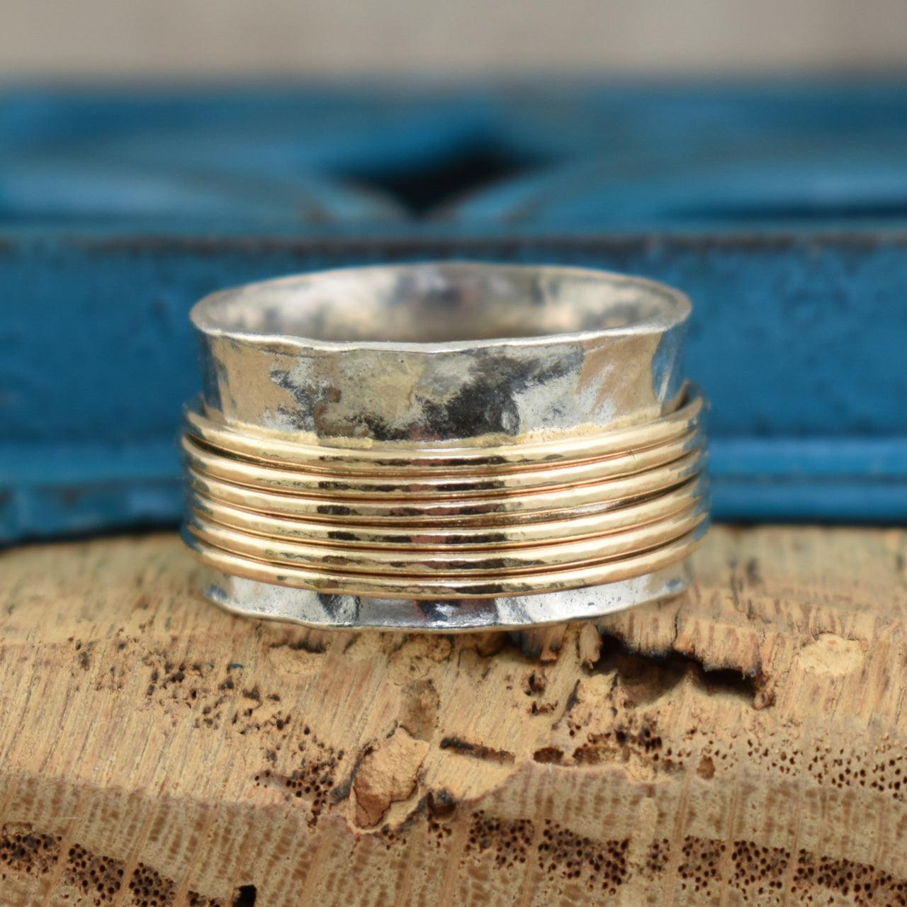 Spinner band ring in sterling silver with gold-filled bands
