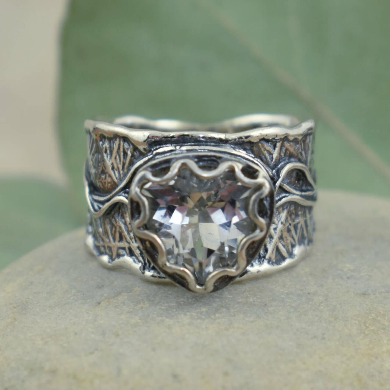 Handcrafted wide band ring She's a Natural Ring - White Topaz