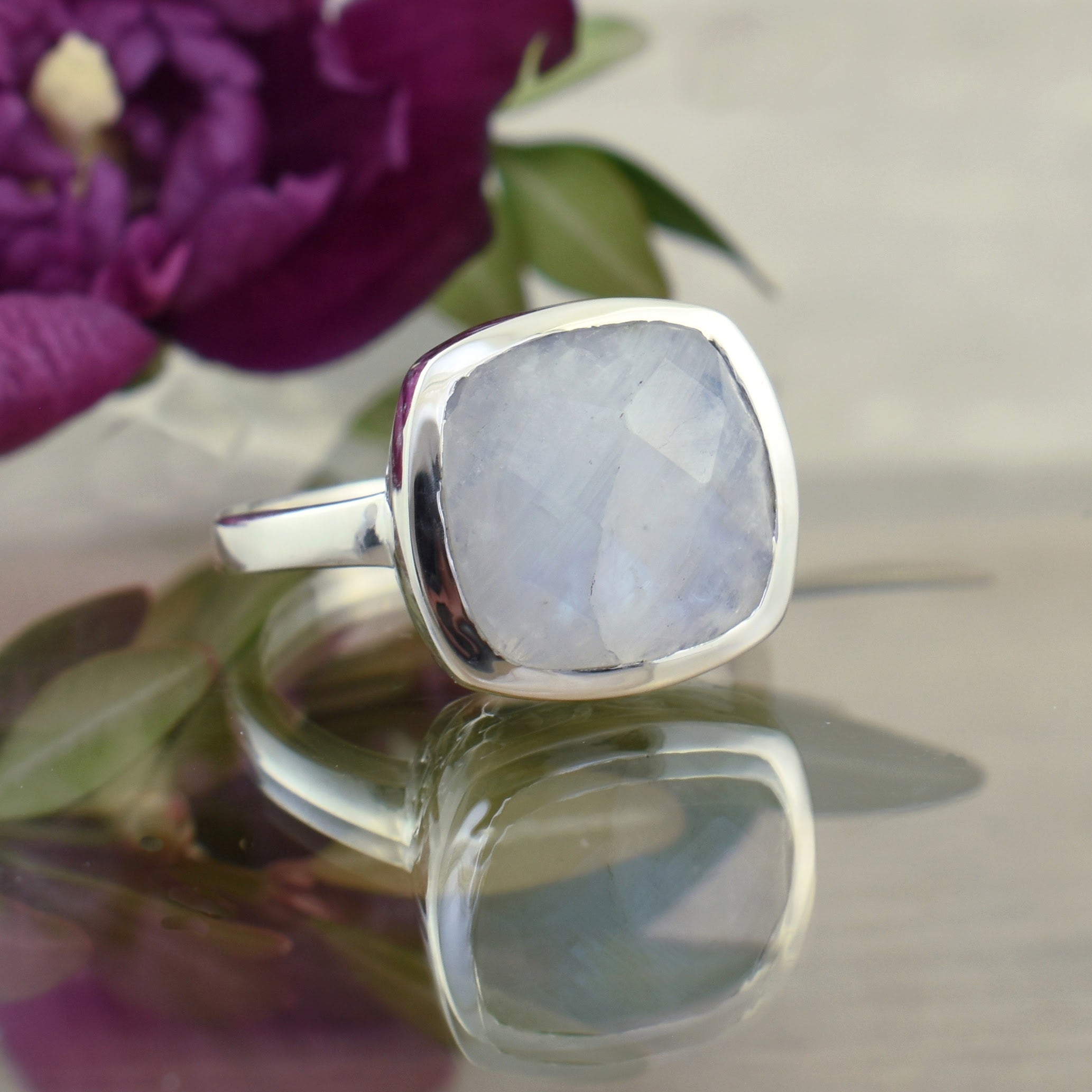 .925 sterling silver and rainbow moonstone - Dance In The Rain Ring