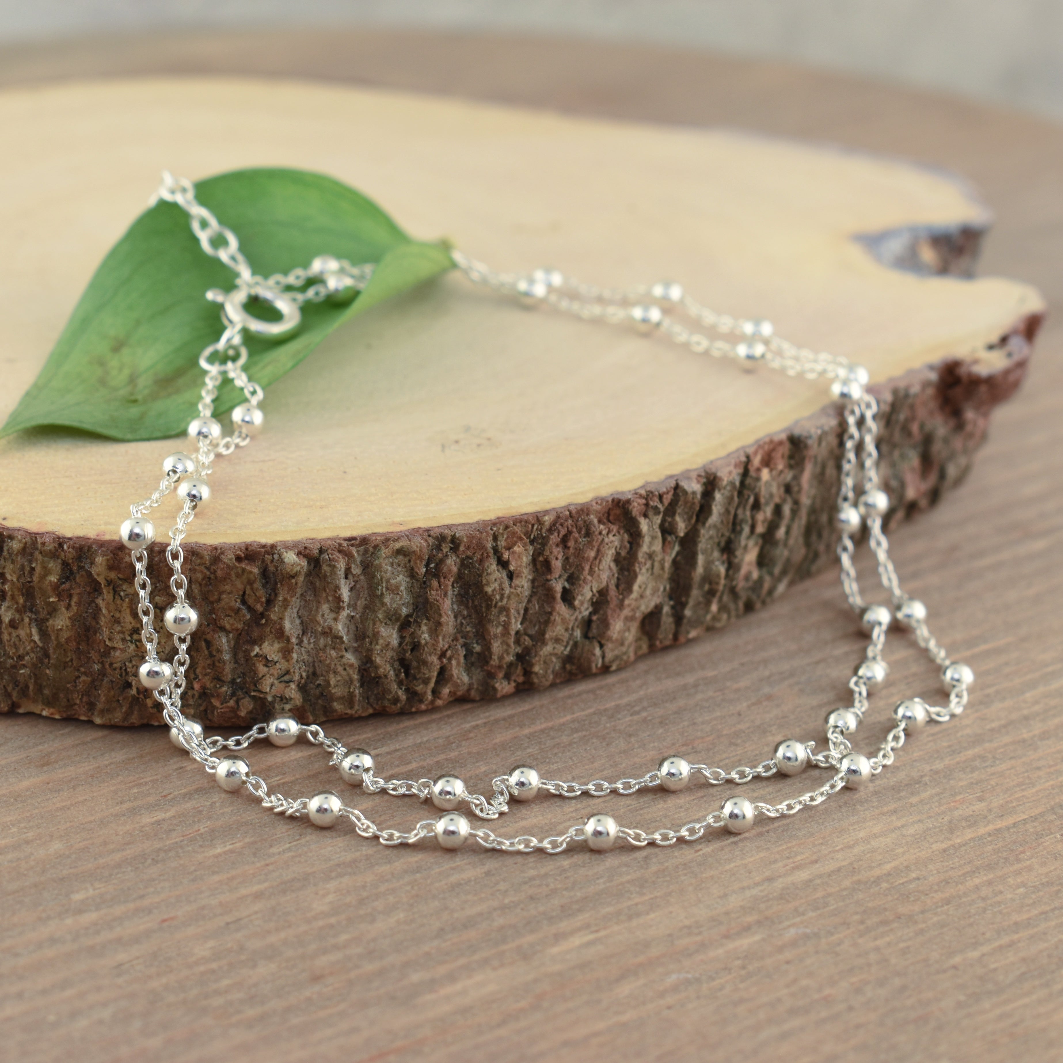 .925 sterling silver anklet with round beads