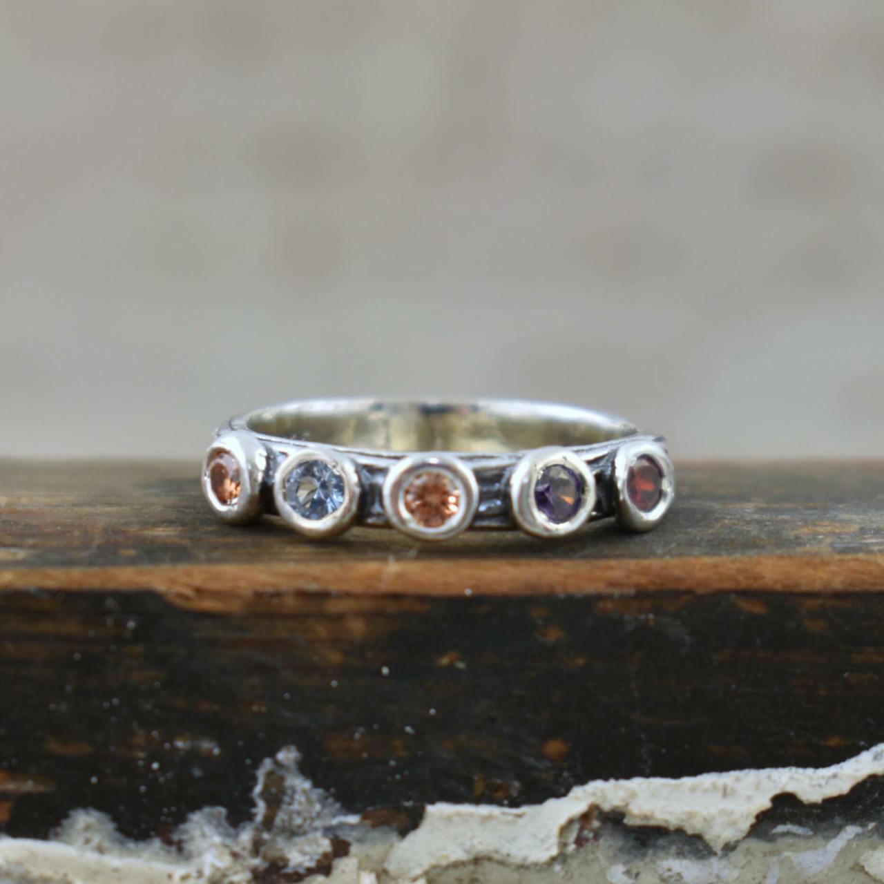 Handcrafted sterling silver and CZ birthstone ring