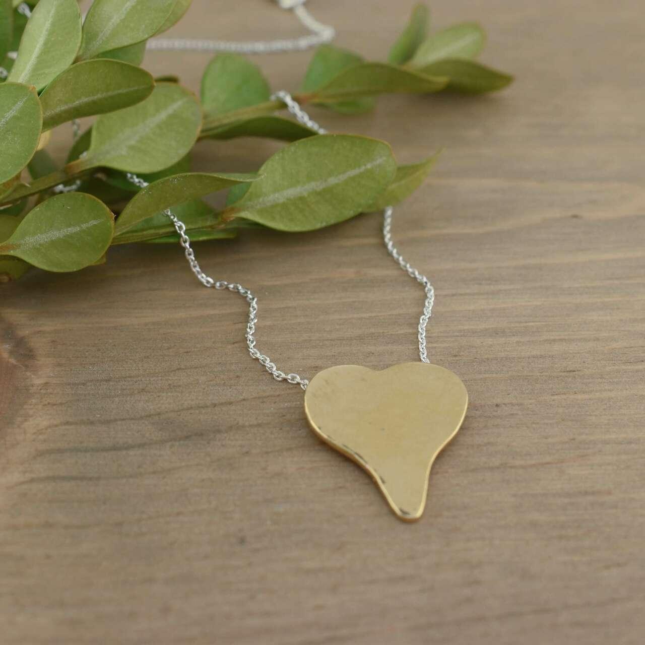 Heart of Gold Necklace in handcrafted sterling silver and gold plating 