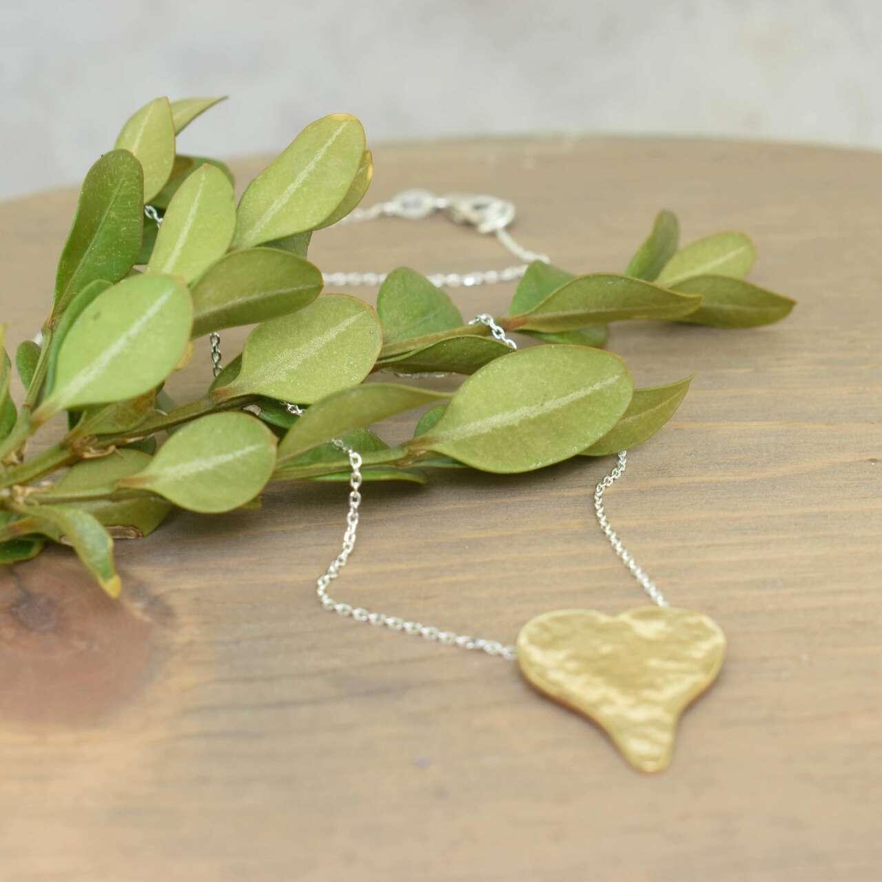 Designer necklace with hammered gold plated heart pendant 