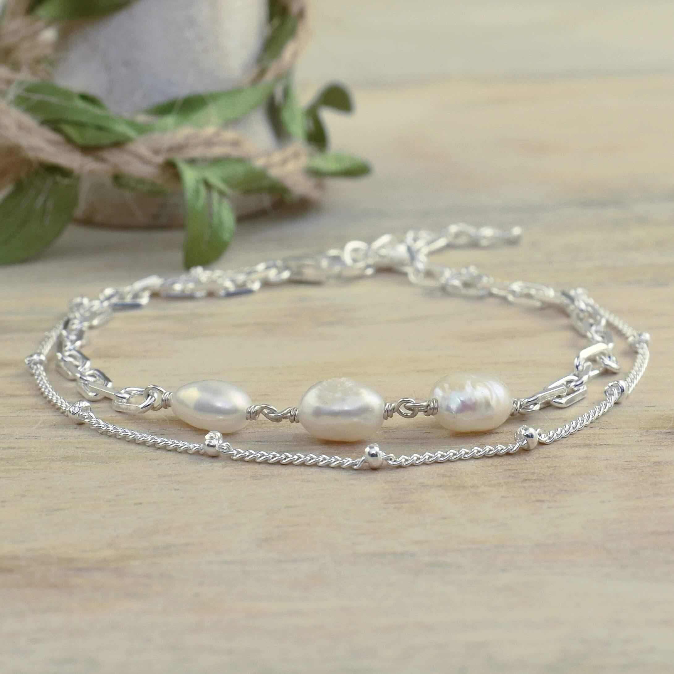 double.925 sterling silver bracelet with freshwater pearls