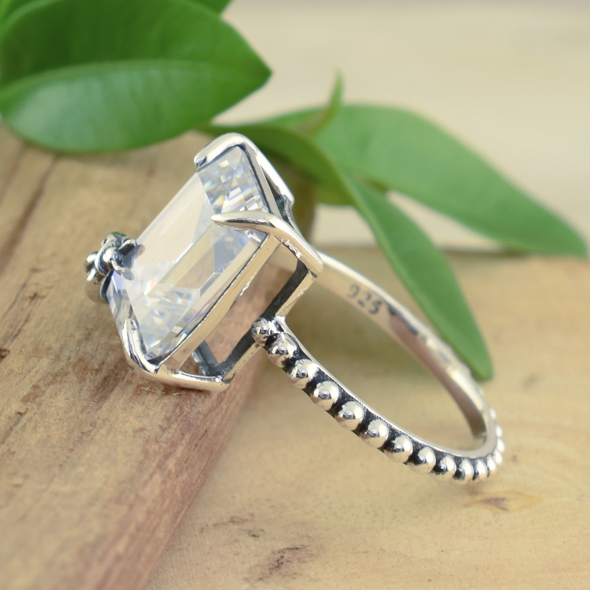 sterling silver ring with a dainty band and chunky stone