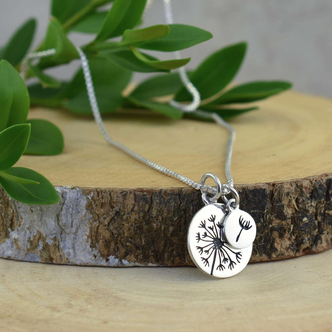 Sterling silver Letting Go Necklace with stamped dandelion disk