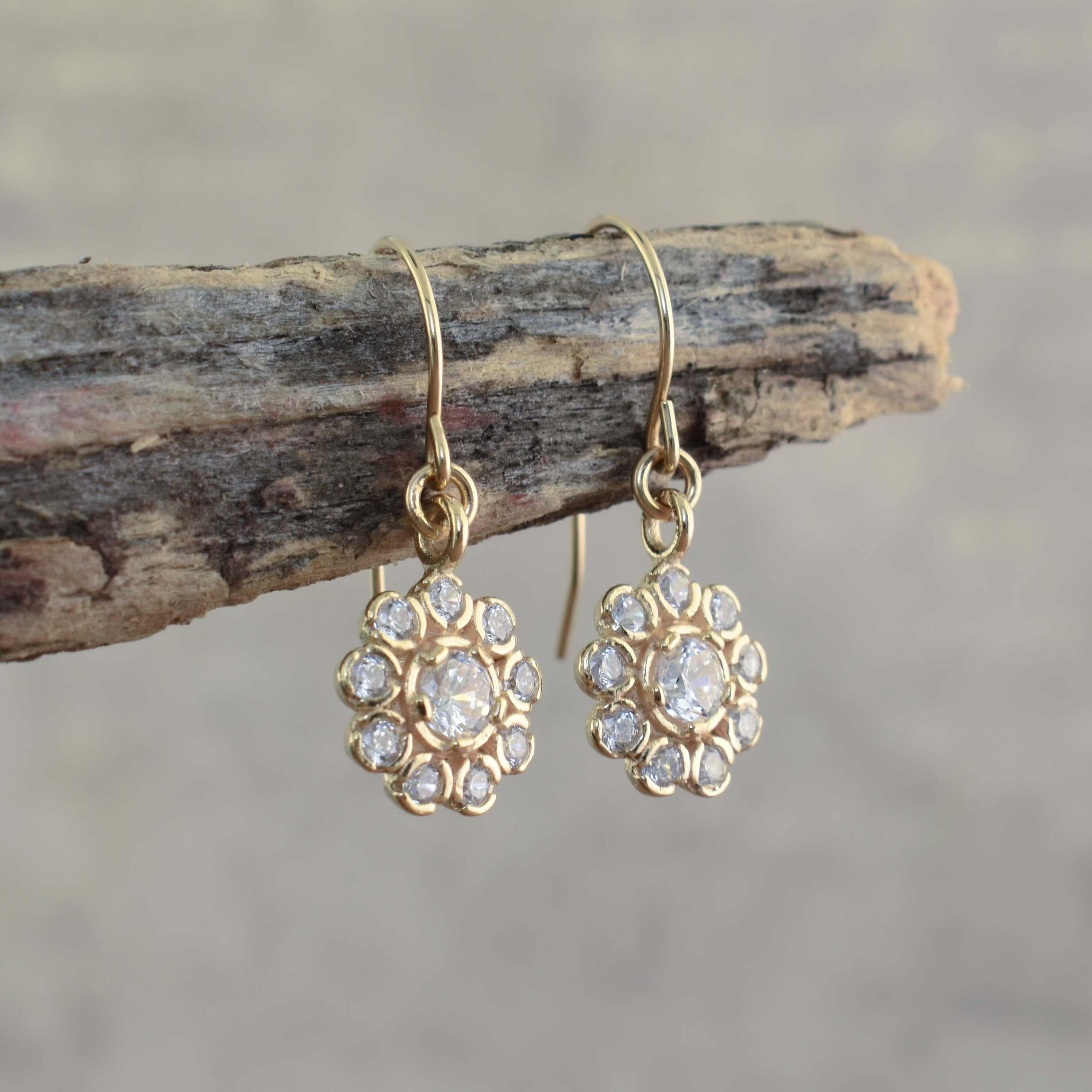 Lit'l Vintage Earrings in gold vermeil and CZ