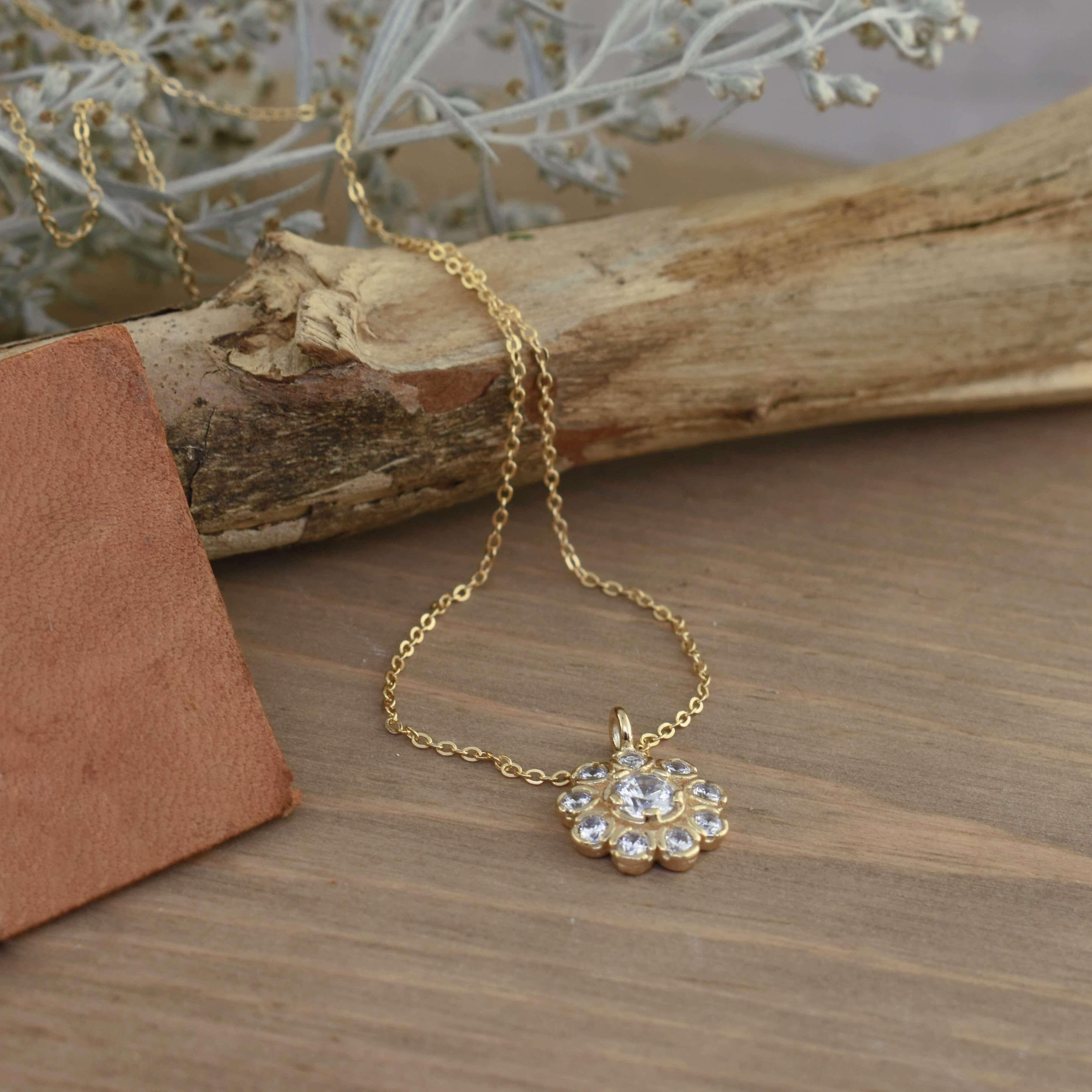 Lit'l Vintage Necklace in gold vermeil and center clear stones