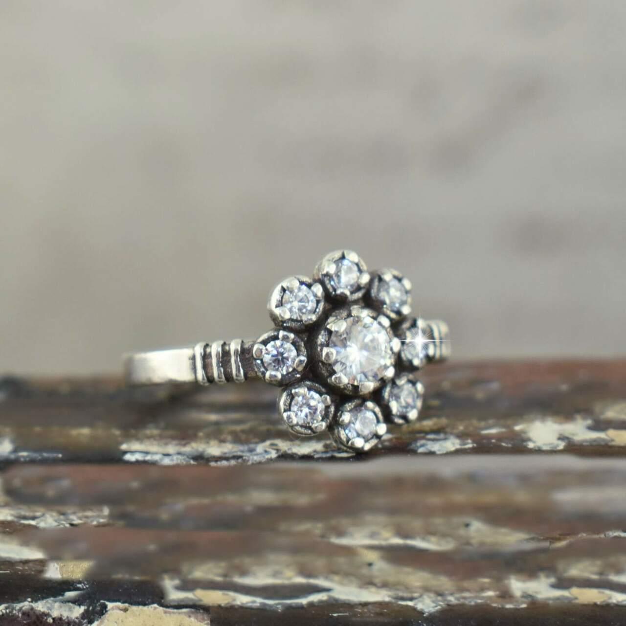 Sterling silver and CZ flower ring