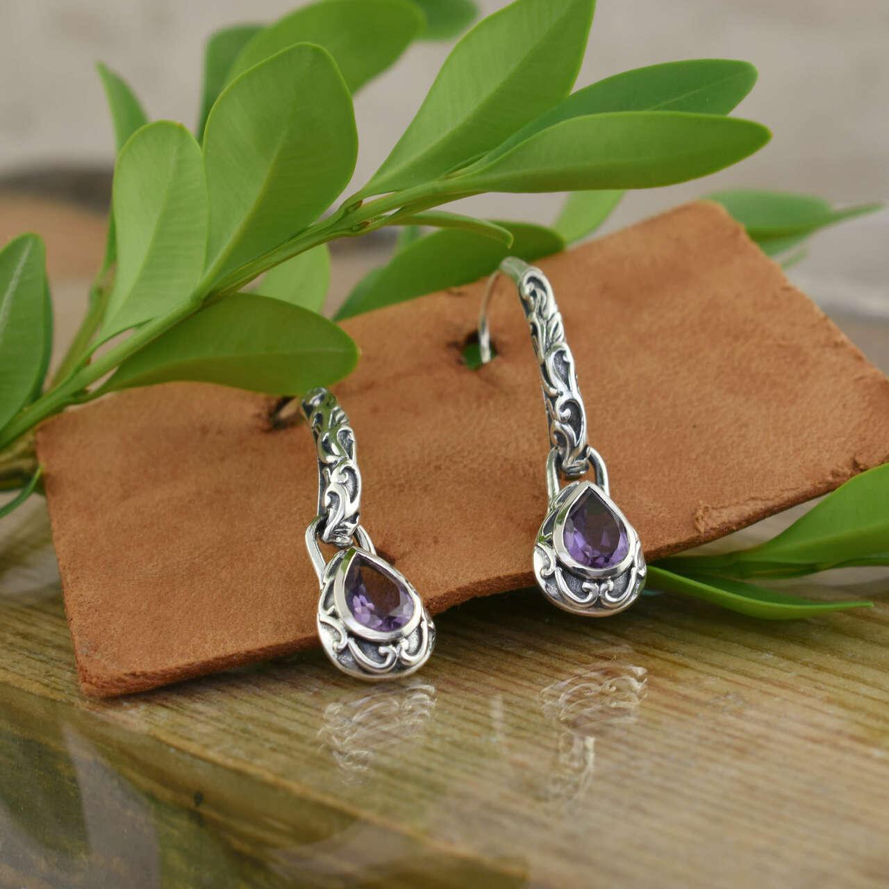 Sterling silver Lydia Earrings with African Amethyst stone