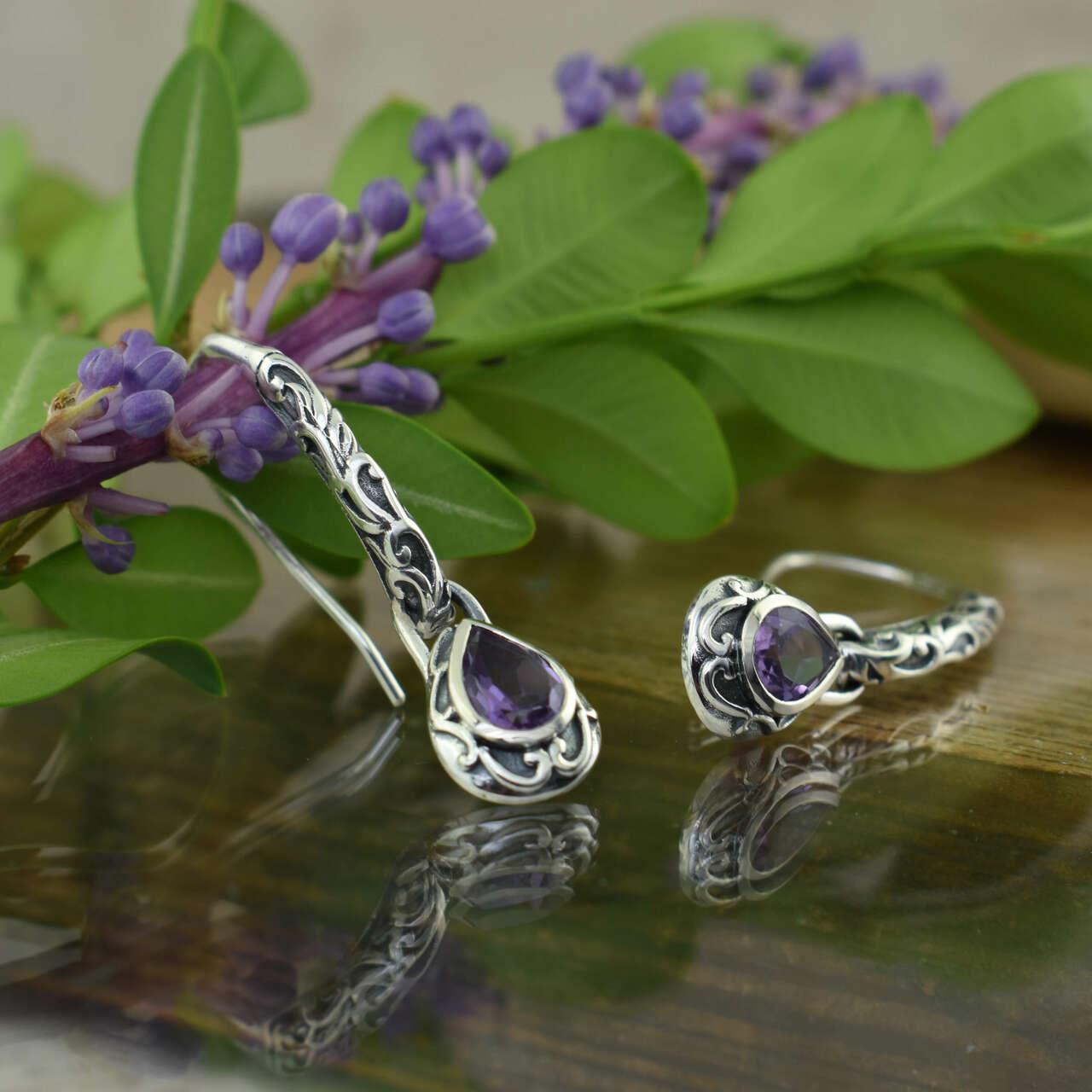 .925 sterling silver earrings with center African Amethyst stone