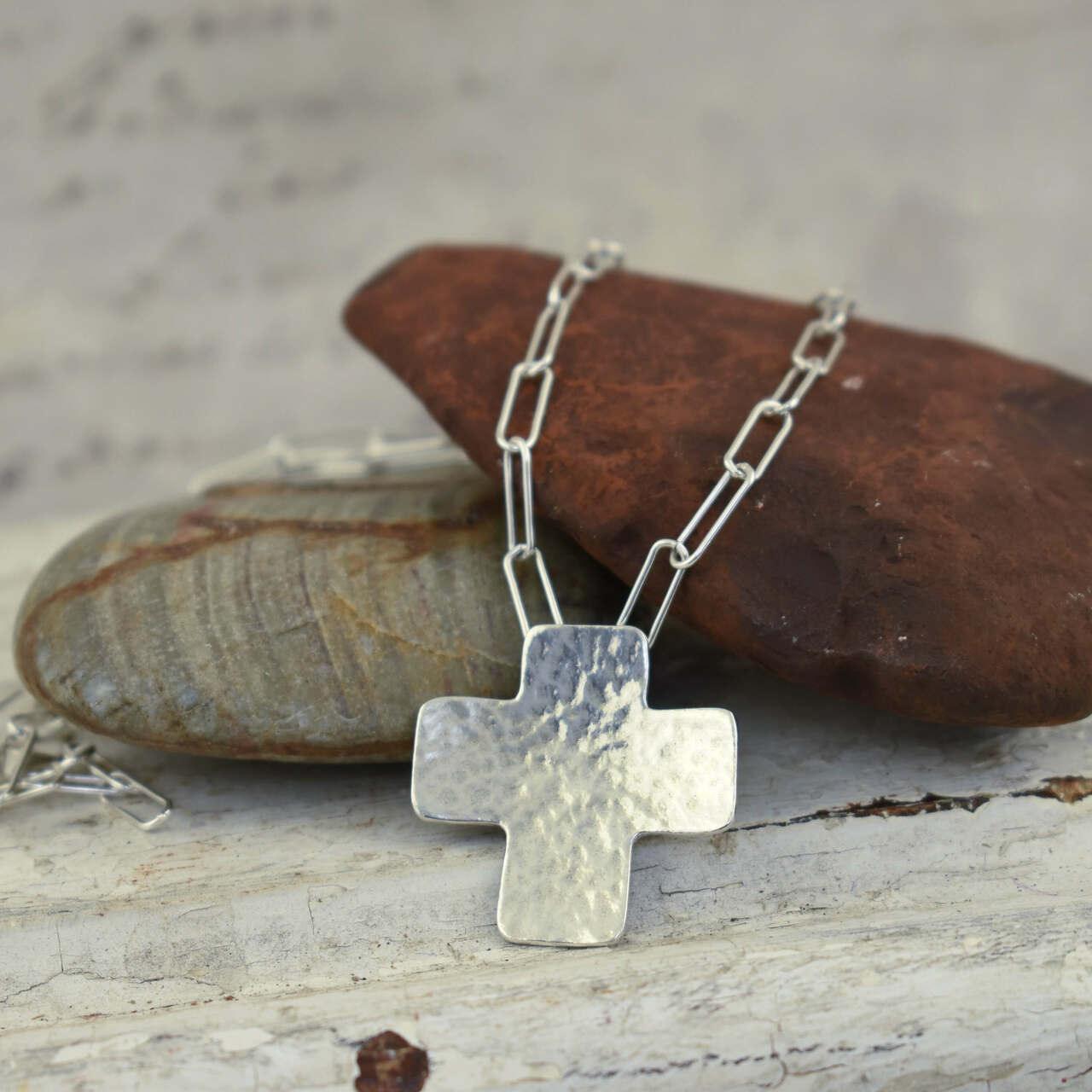 .925 sterling silver cross necklace with a paper clip style chain