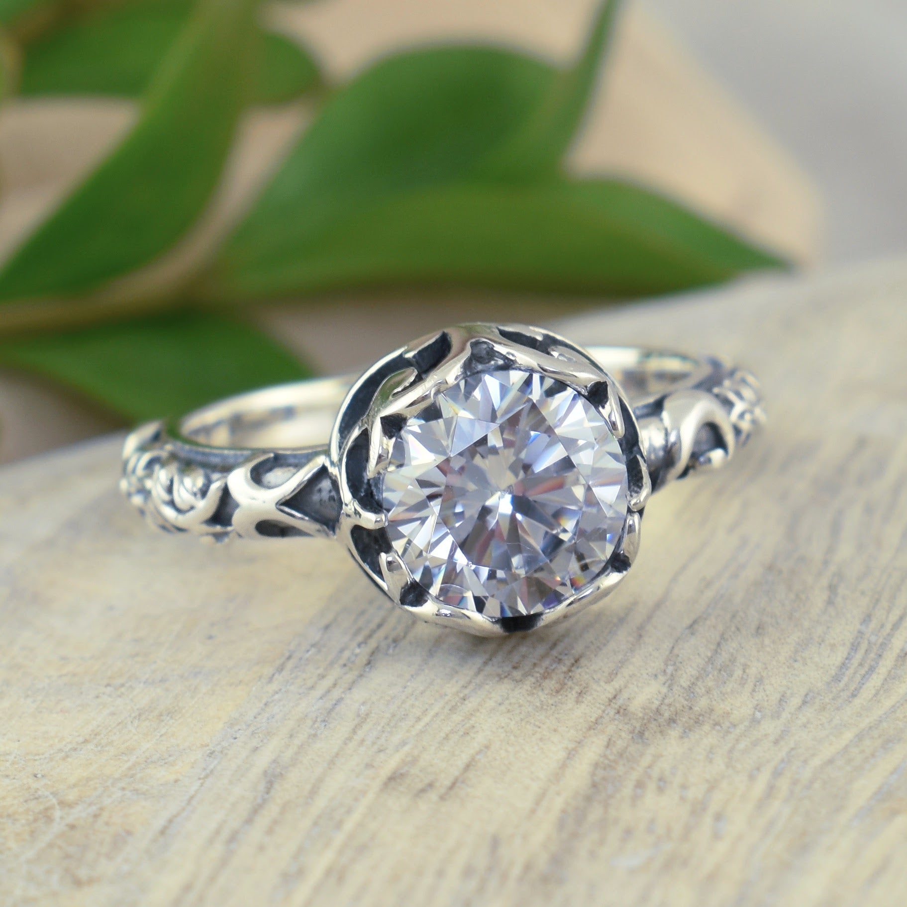 .925 sterling silver filigree ring with cz