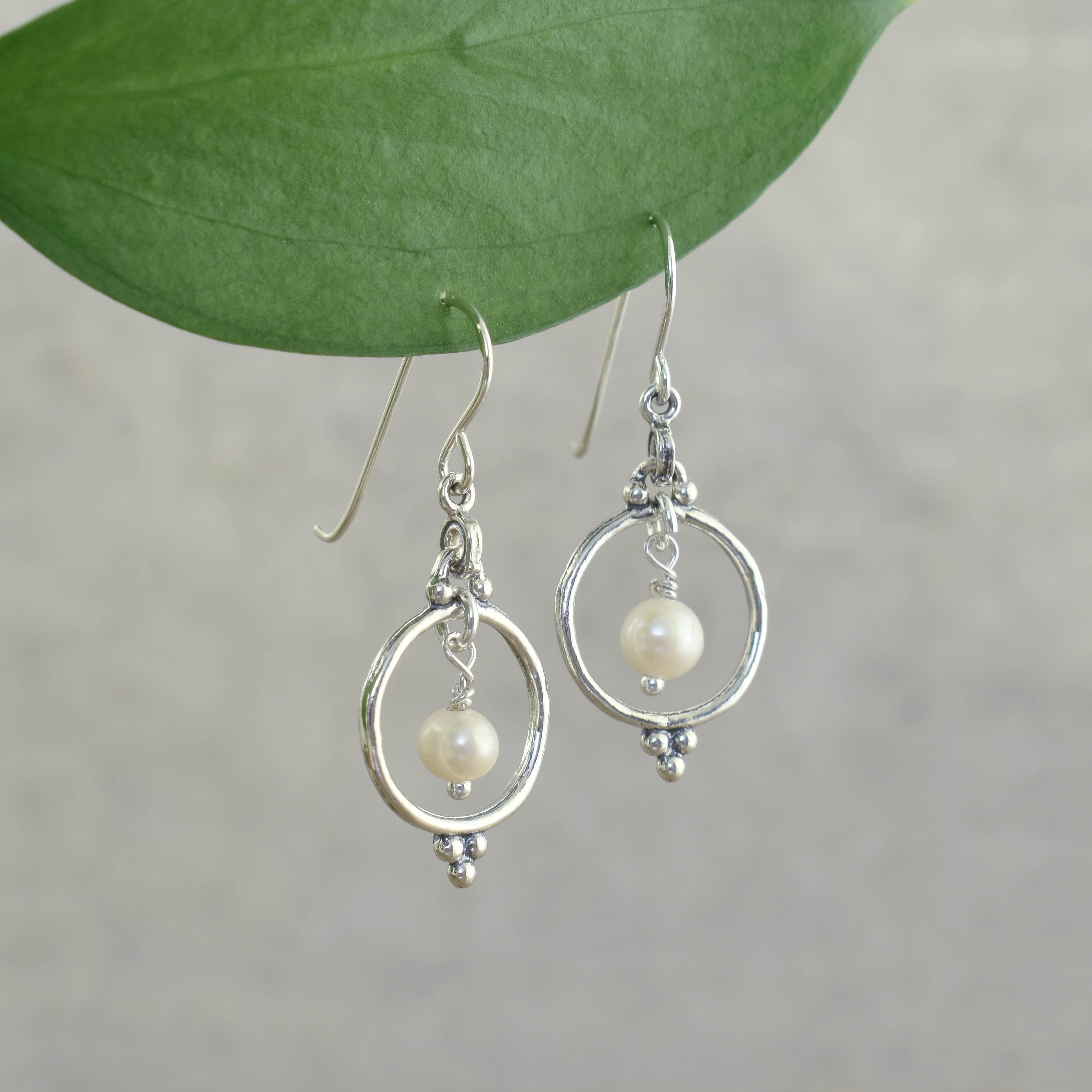 Handcrafted .925 sterling silver earrings with pearl dangle